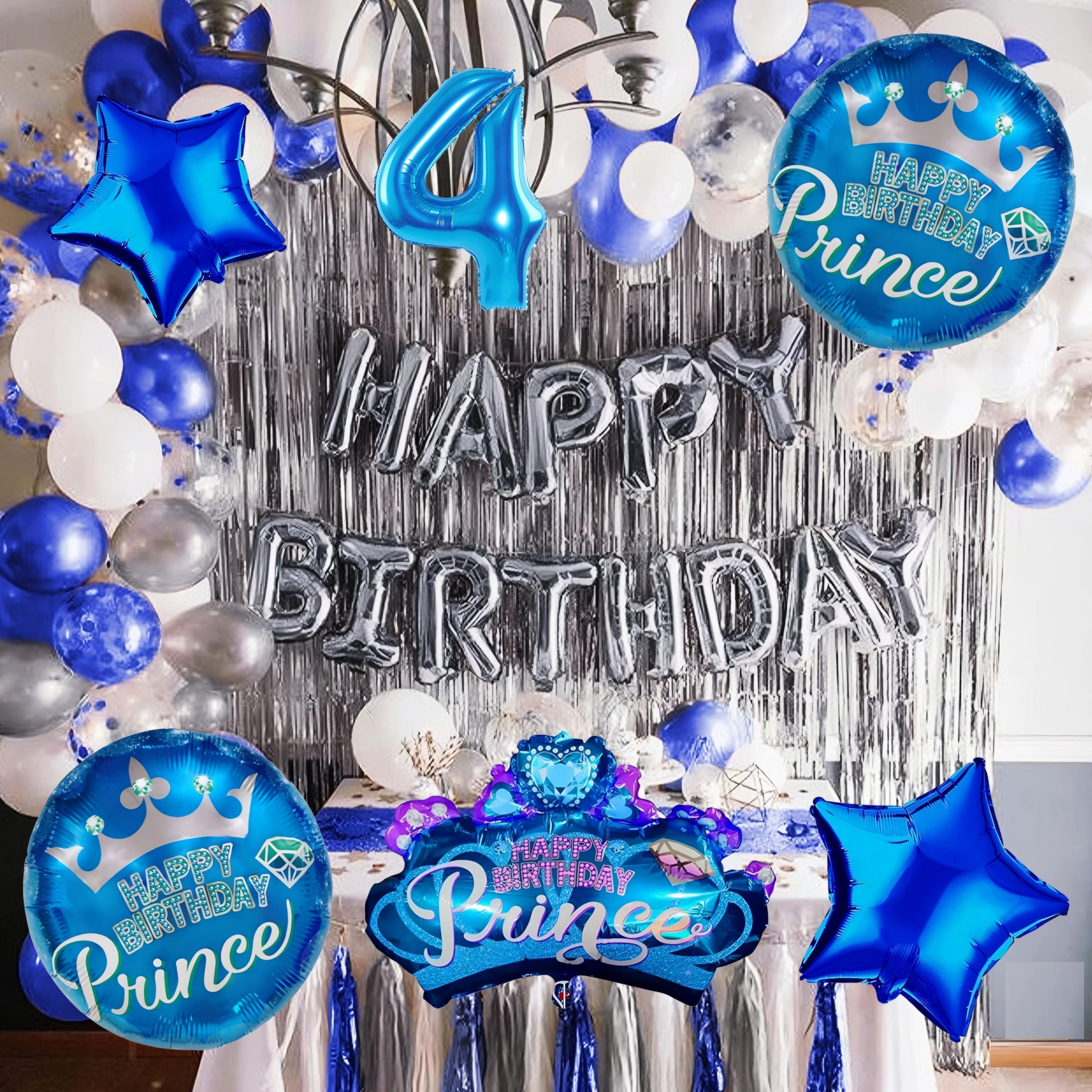 Blue Prince Crown 4th Birthday Decoration Kit - Silver Theme Combo-image-49