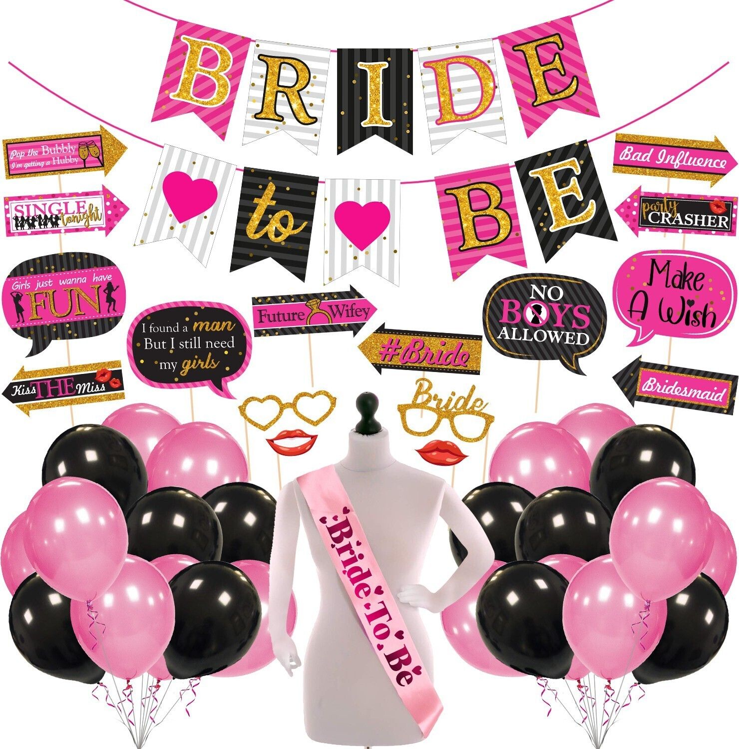 zyozi Bridal Shower Decorations Kit With Banner,Sash & Photo Booth (Set of 43)-picture-16