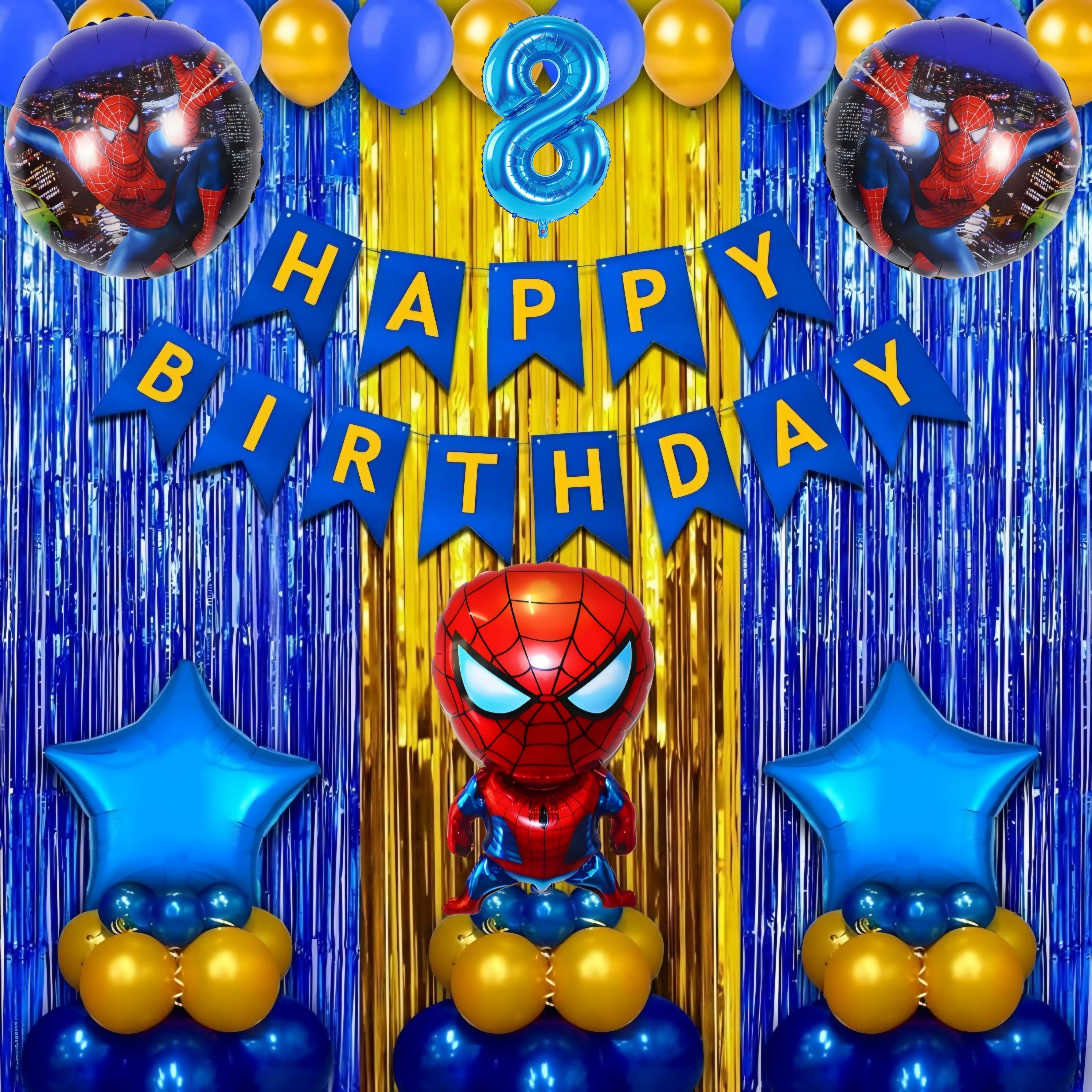 loons peddler 8th Birthday Spiderman Decor - Blue & Gold Premium Combo Kit 40 pcs-picture-17