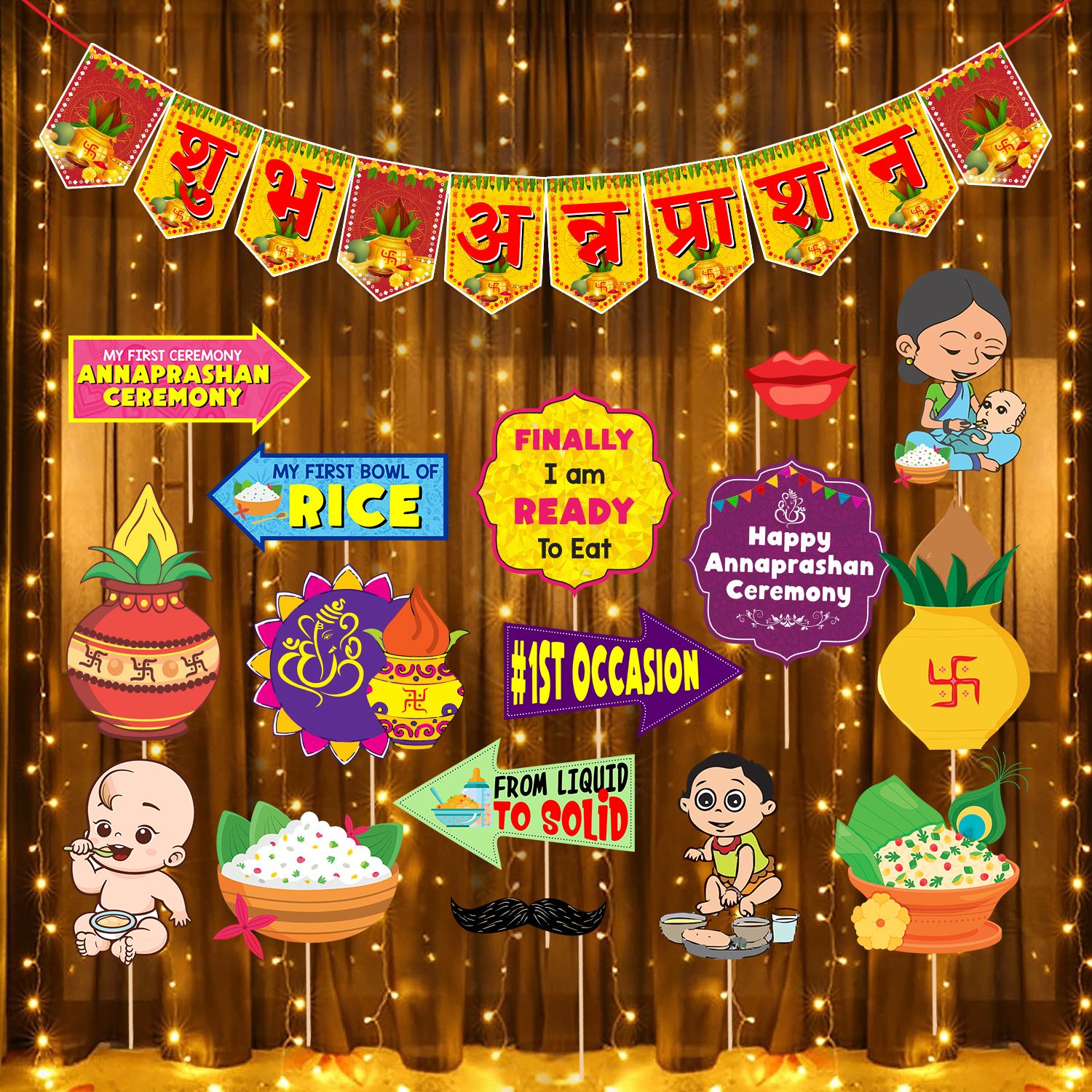 zyozi Annaprasanam Decorations Items- Banner,Photo Booth & Rice Light (Pack of 18)-picture-22