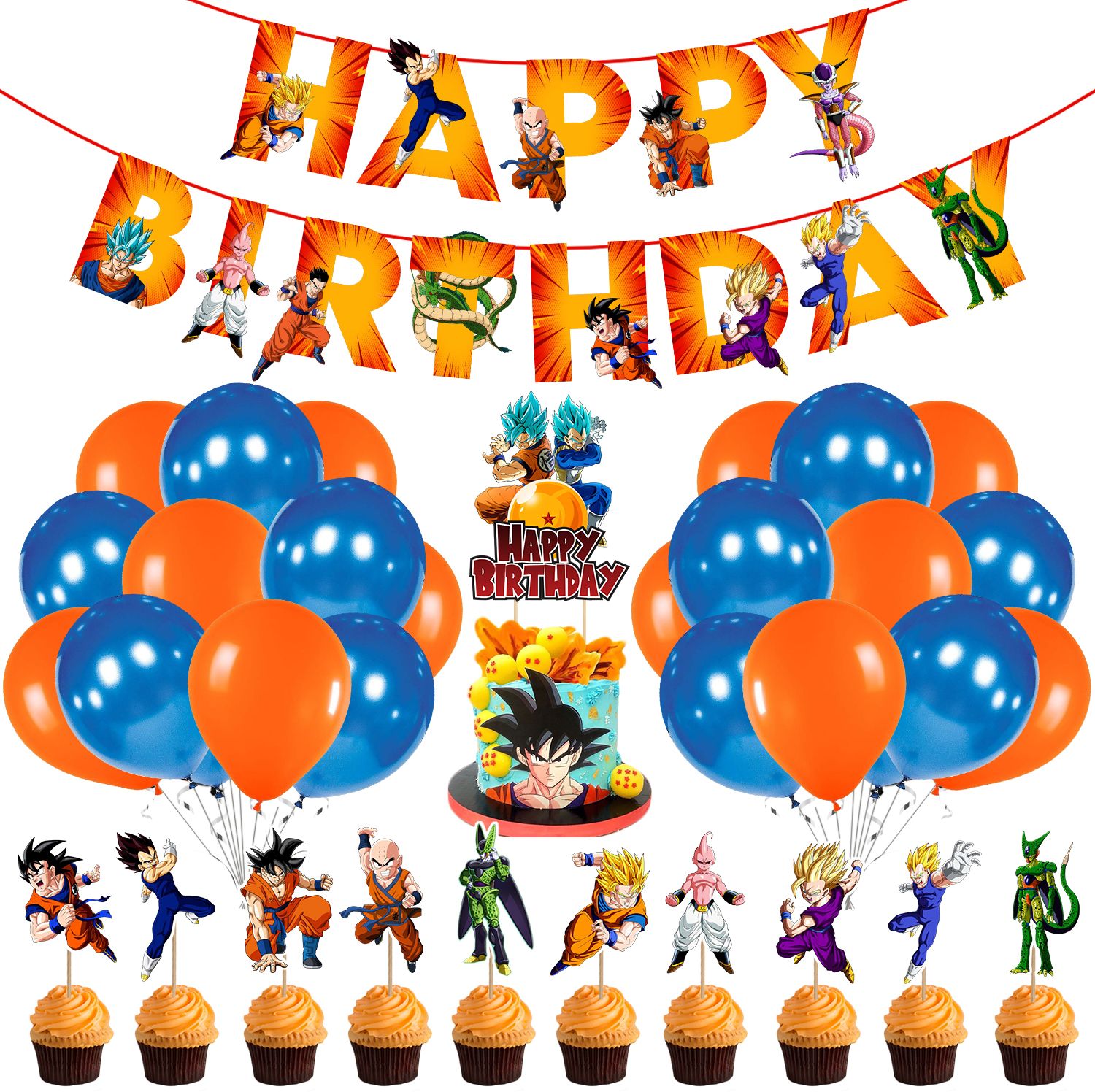 zyozi 37 Pcs Kids Birthday Party Decorations Set,Anime Dragon Ball Z Party Decorations Banners,Balloons,Cake Toppers Super-picture-19