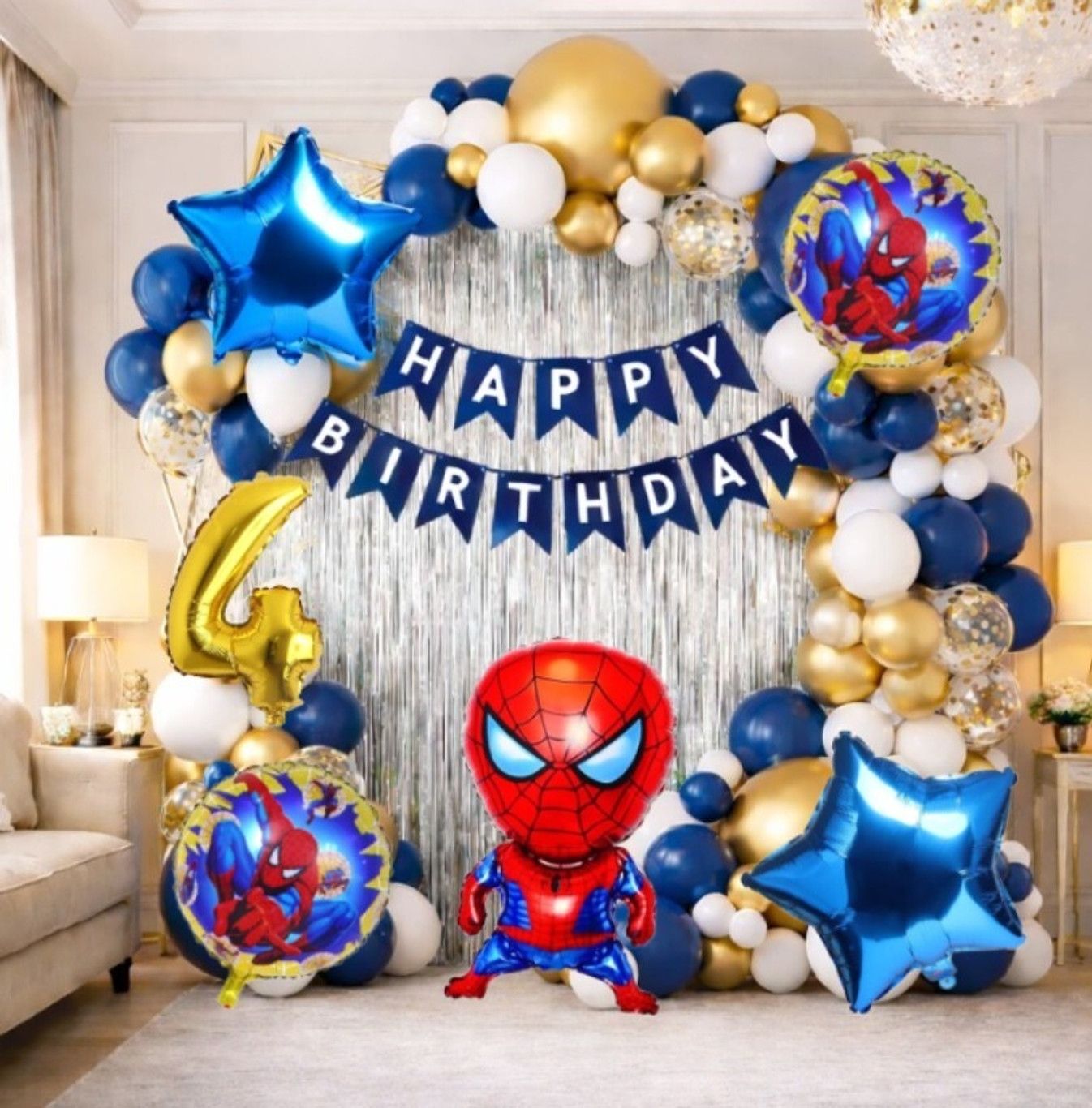 Spider Man 4th Birthday Party Decoration Kit with Foil Balloons & Banner-image-15