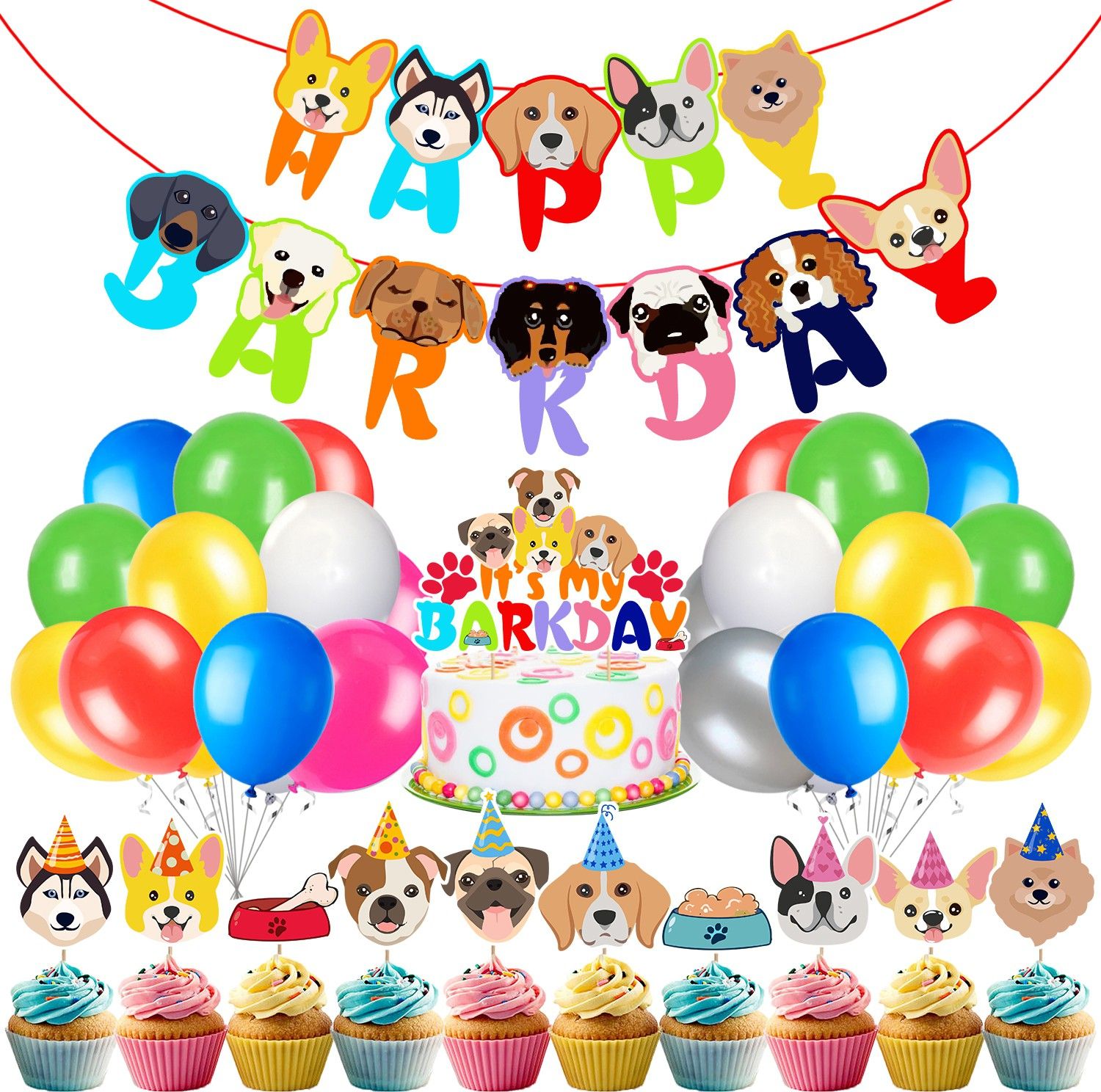 zyozi 37 pcs Dog Birthday Decorations for Dog Paw Print Birthday Party Supplies-picture-6