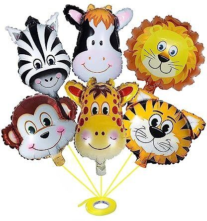 groovy dudz Printed Jungle Theme Balloons Animal Face Foil Balloon pack of 6 Balloon-picture-39