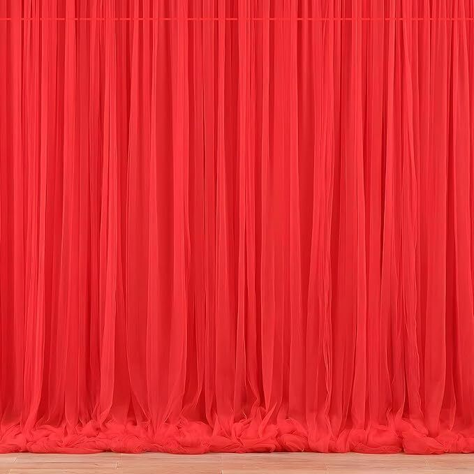 Red Net Curtain 2pcs for Cabana,Wedding,Valentine Backdrop Decorations-image-13