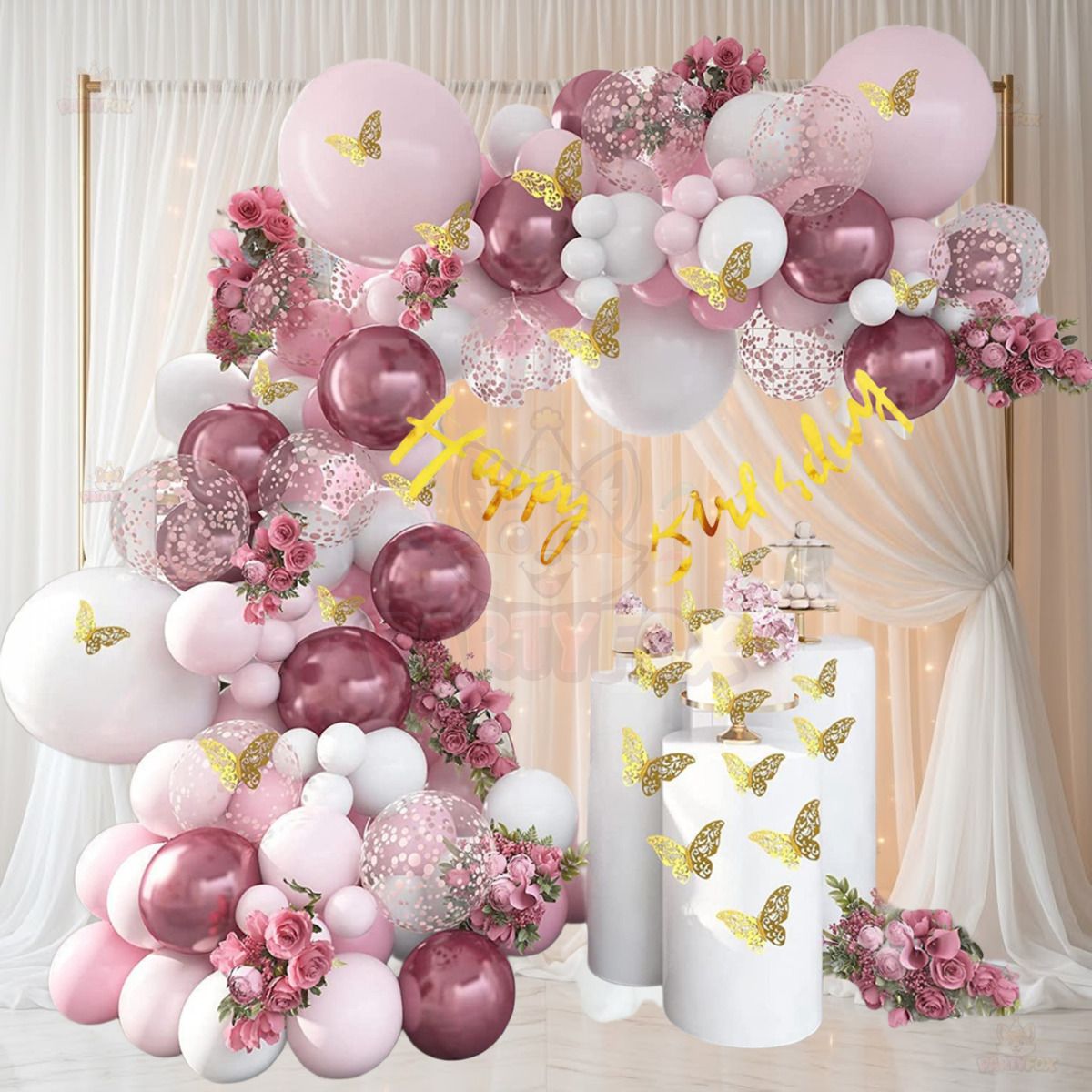 partyfox Aesthetic Birthday Decorations Kit for Girls Premium Rose Gold Backdrop Net-picture-32