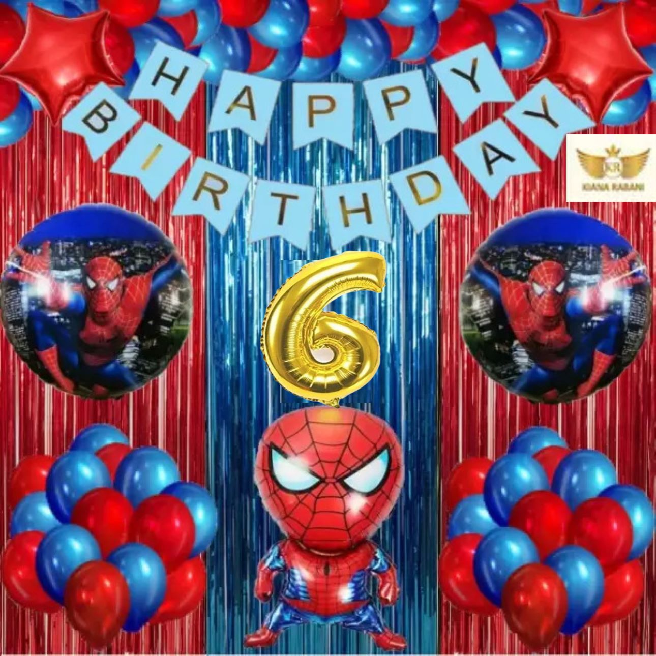6TH HAPPY BIRTHDAY DECORATION WITH SPIDERMAN THEME RED BLUE BALLOON & CURTAIN-image-14