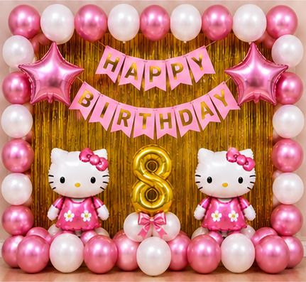 herdem Happy Birthday 8th Kitty Theme Birthday Decoration Backdrop Set-picture-41