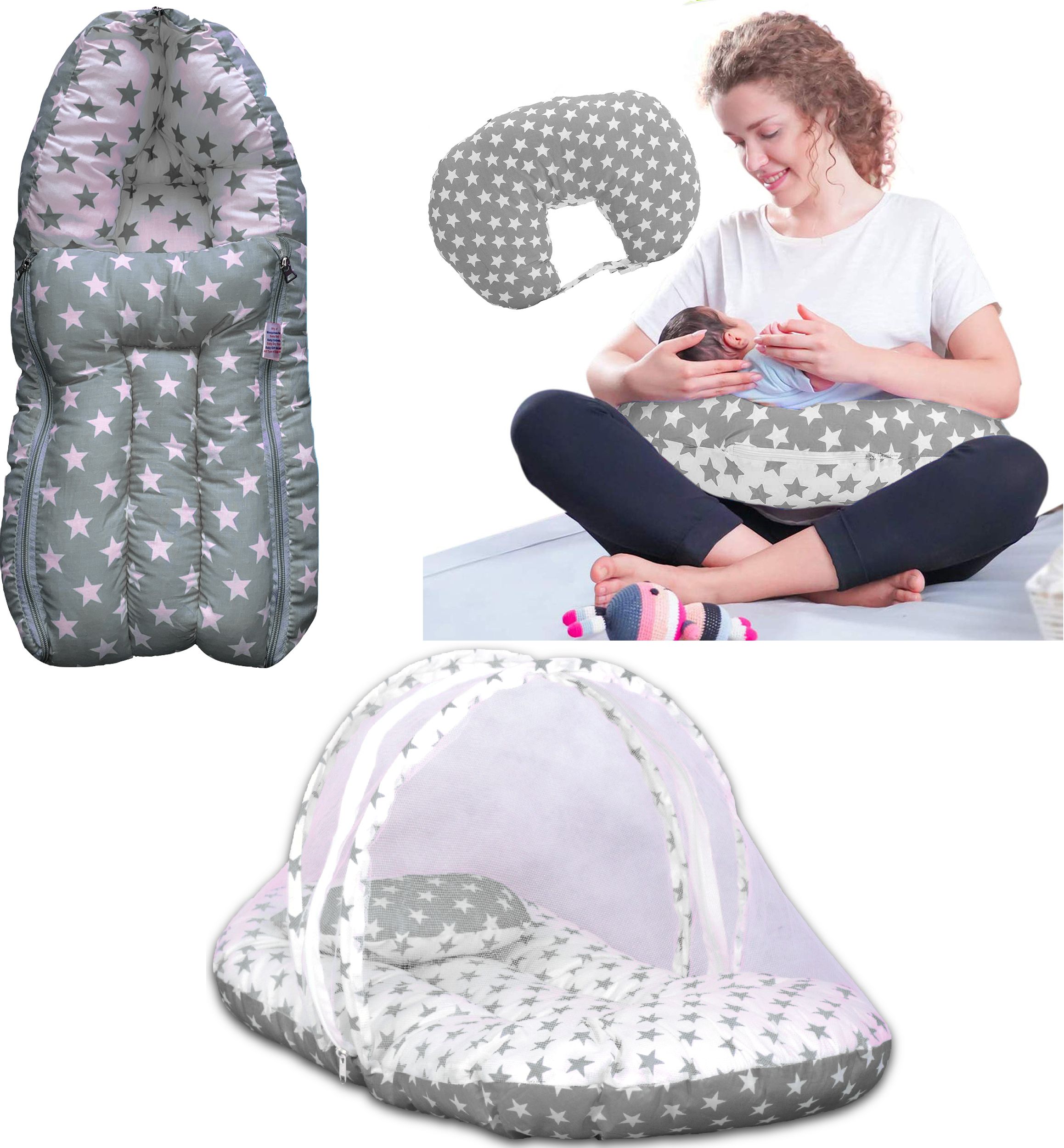 kid's charm Half-Moon 3 PCS Baby's Cotton Combo Set BCB,BFP,BNB for 0-4 Months (Grey) Convertible Half-Moon-picture-11