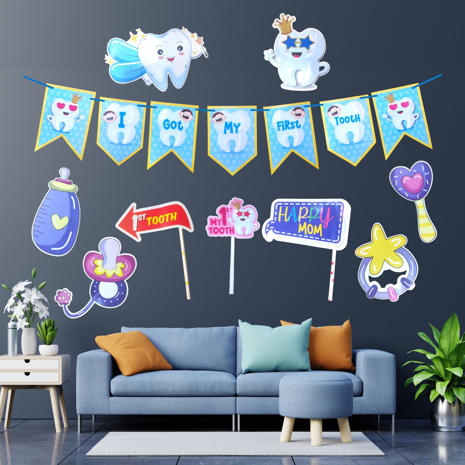 I Got My First Tooth Decoration Items Set( Banner+ Cutouts +Props + Cake Topper)-image-42