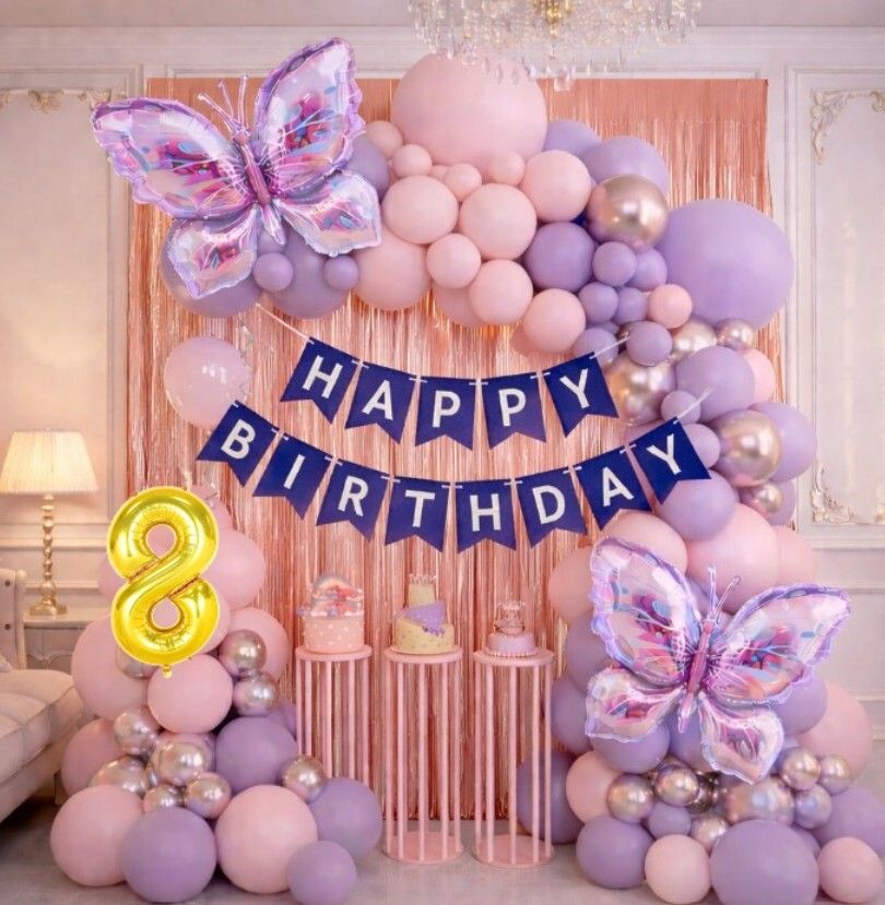 Butterfly Theme 8th Birthday Decoration Kit for Girl-image-9