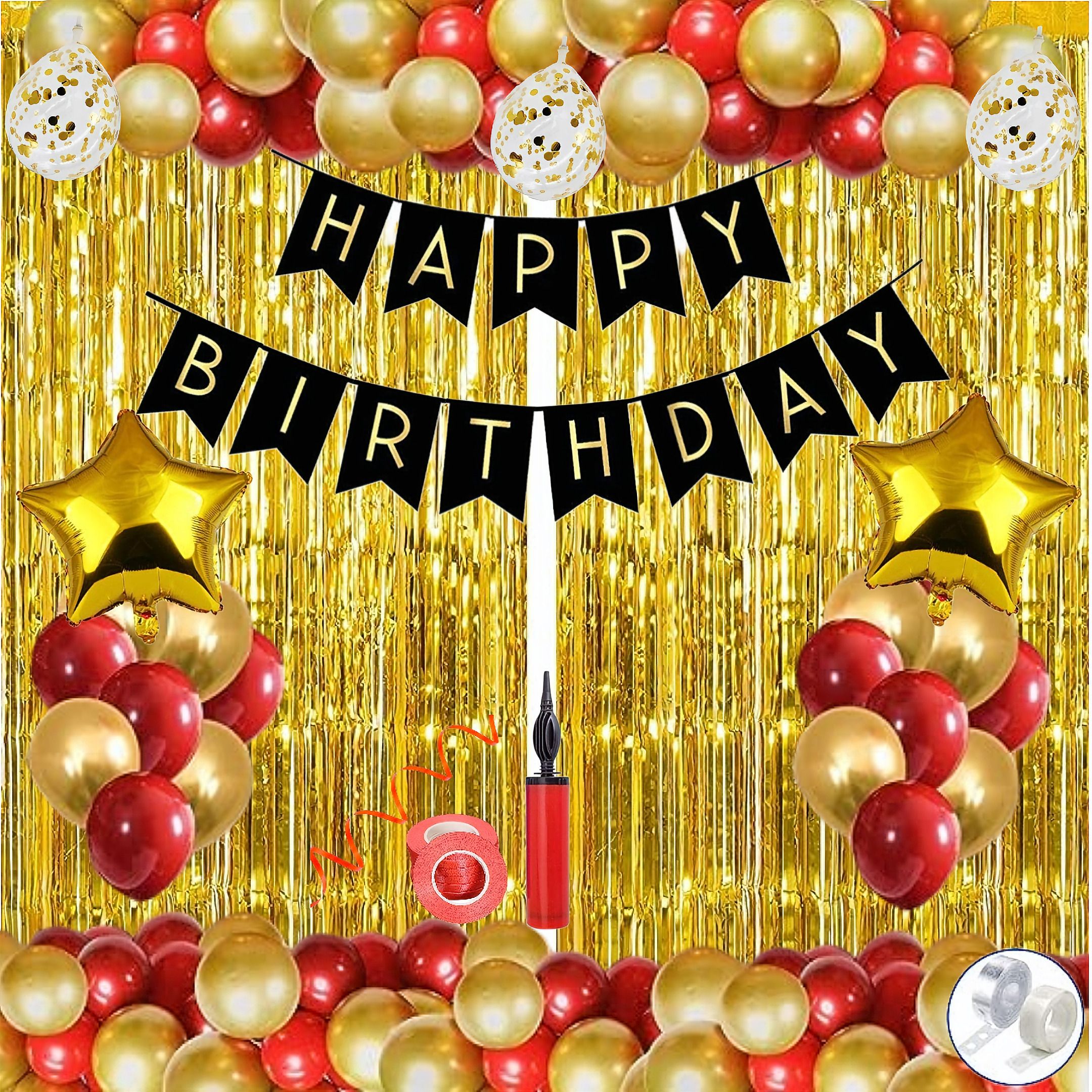 anita enterprises Exciting Happy Birthday Red & Golden Metallic Balloon Decoration Kit-picture-12