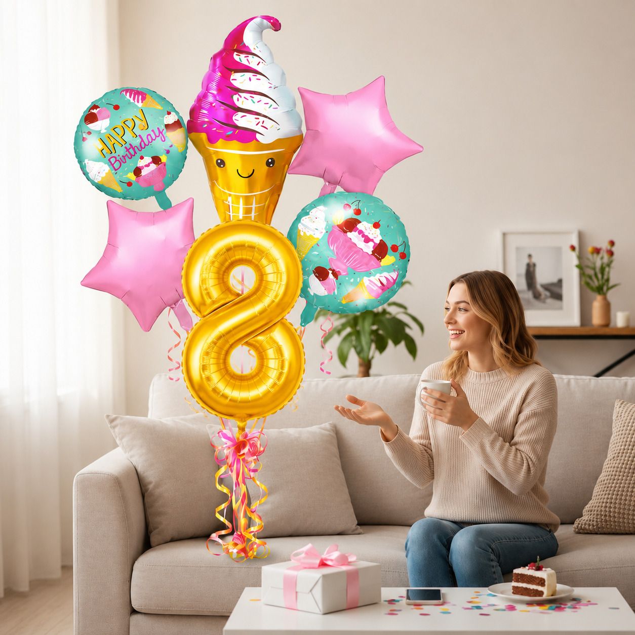 Ice Cream Theme Birthday Foil Balloon Decoration Combo with Number 8 Balloon-image-40