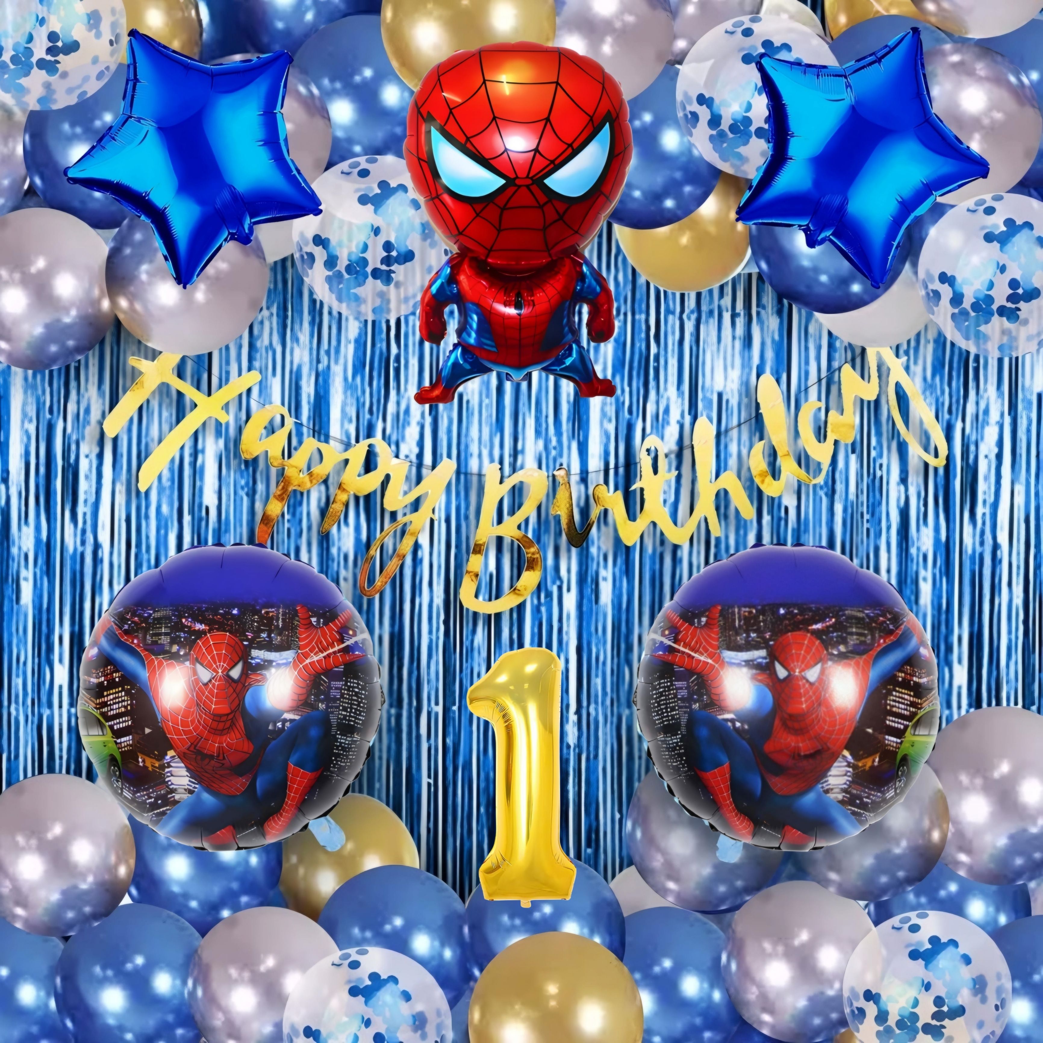 Spiderman 1st Birthday Decor - Blue & Gold Premium Combo Kit 49 pcs-image-42