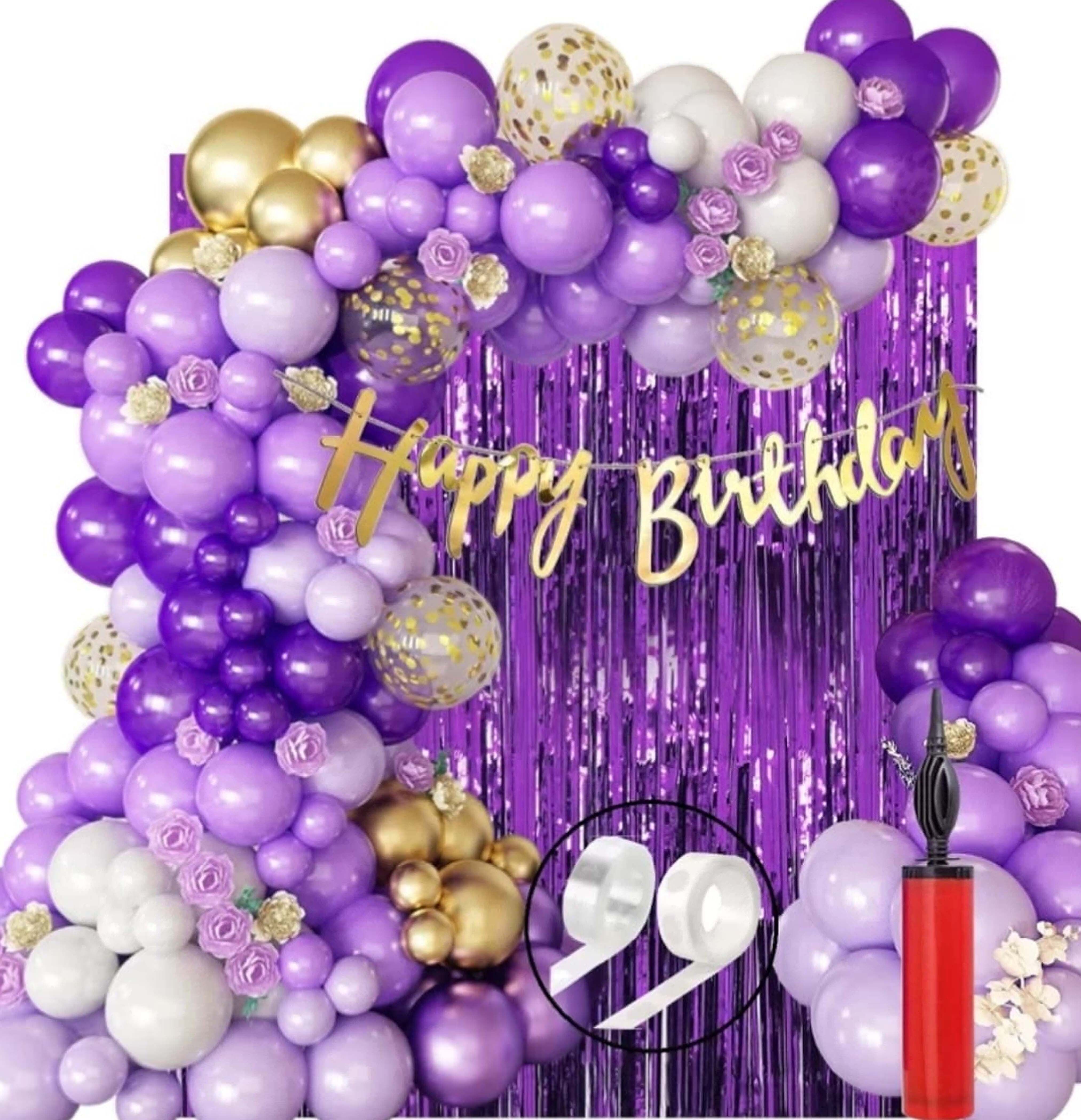 zebra finch Purple Balloons, Happy Birthday Cursive Banner Decoration Kit with pump.-picture-2