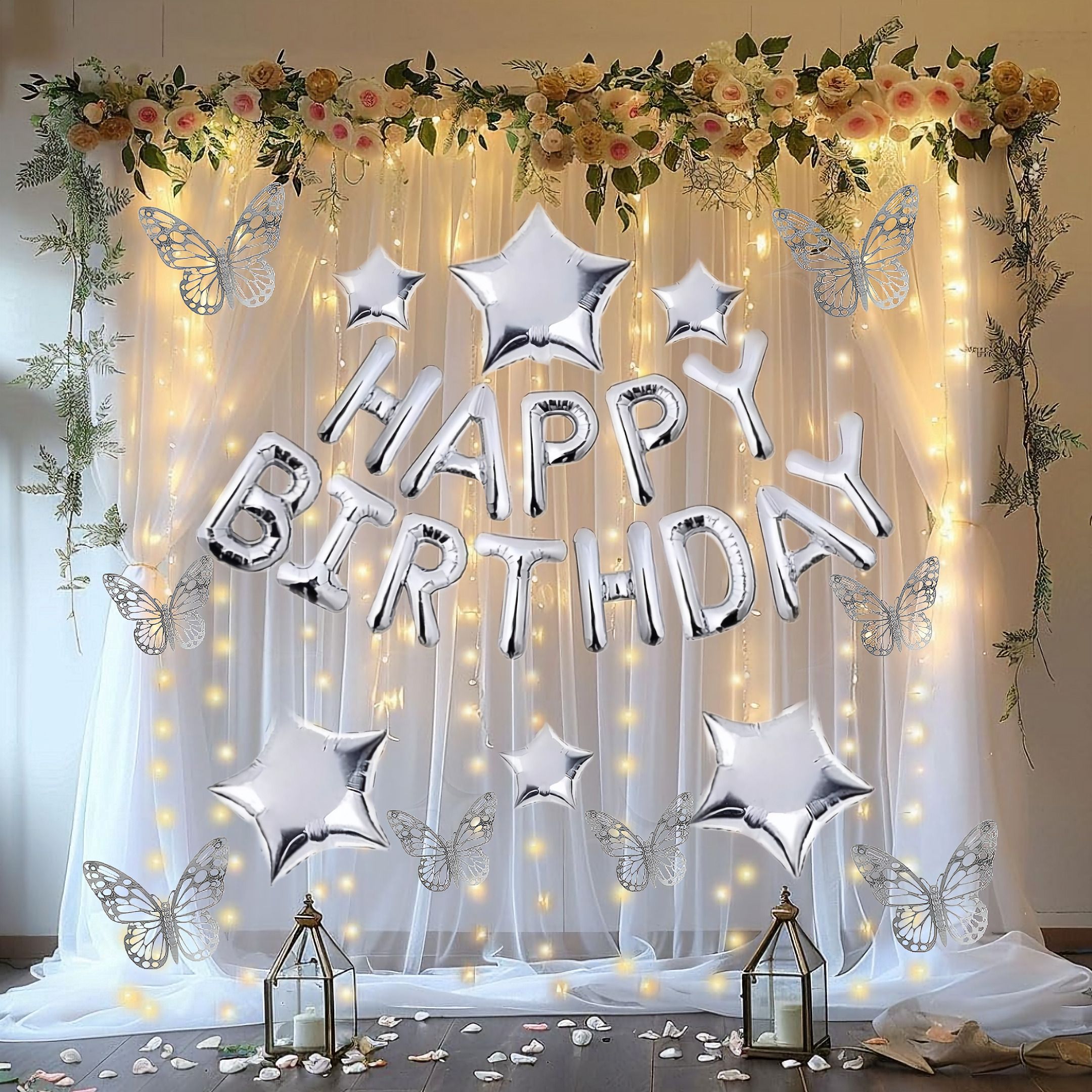 aniloons Shining Silver Birthday Net Decoration Items Kits - 3D Butterfly-picture-21