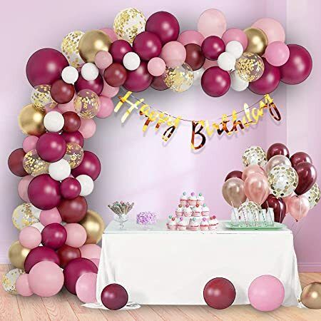 Solid Birthday Balloons for Decoration Burgundy & Pink Balloons Combo Balloon