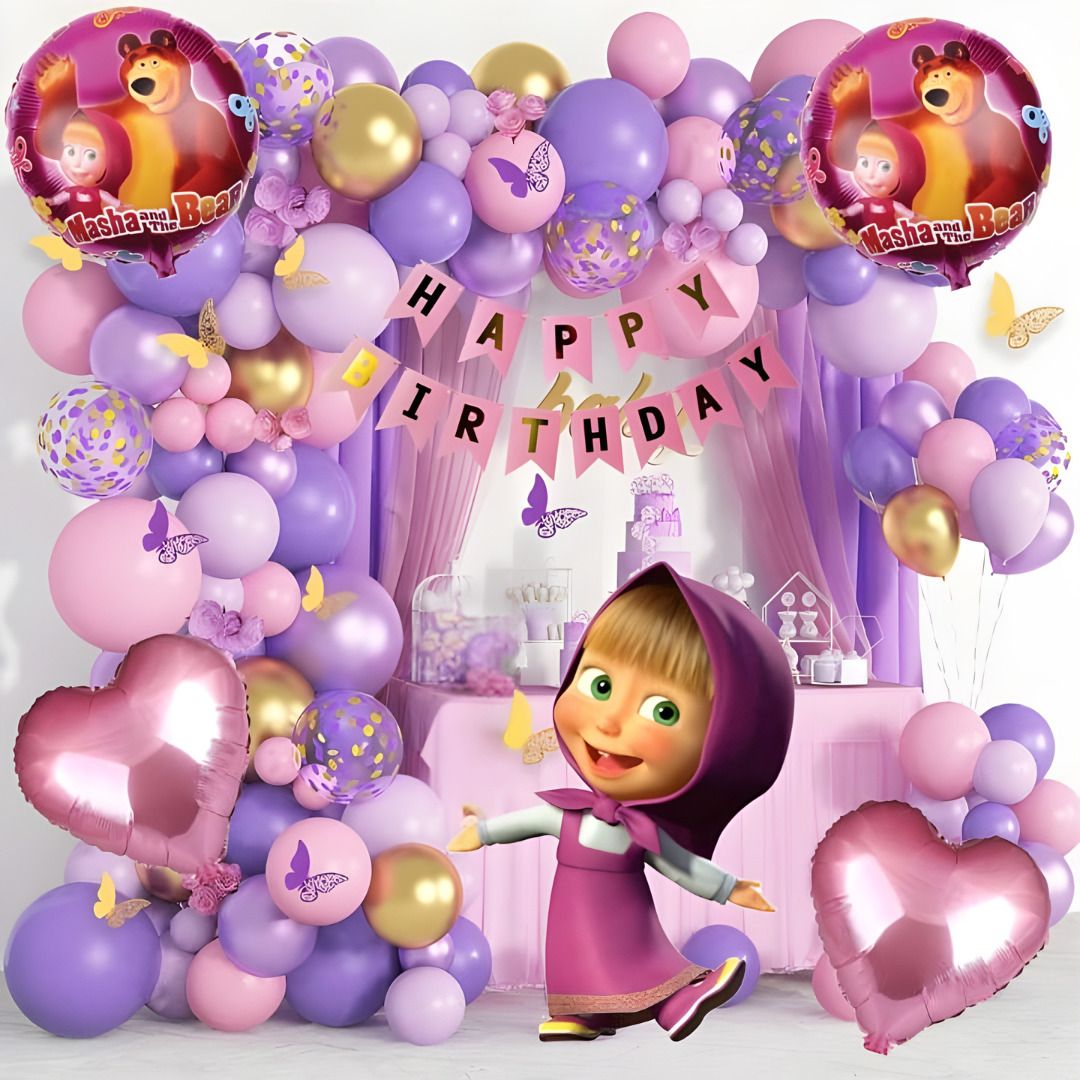 decor sparks 79pcs Masha Theme Birthday Decoration Kit with Balloons and Banner Set-picture-14