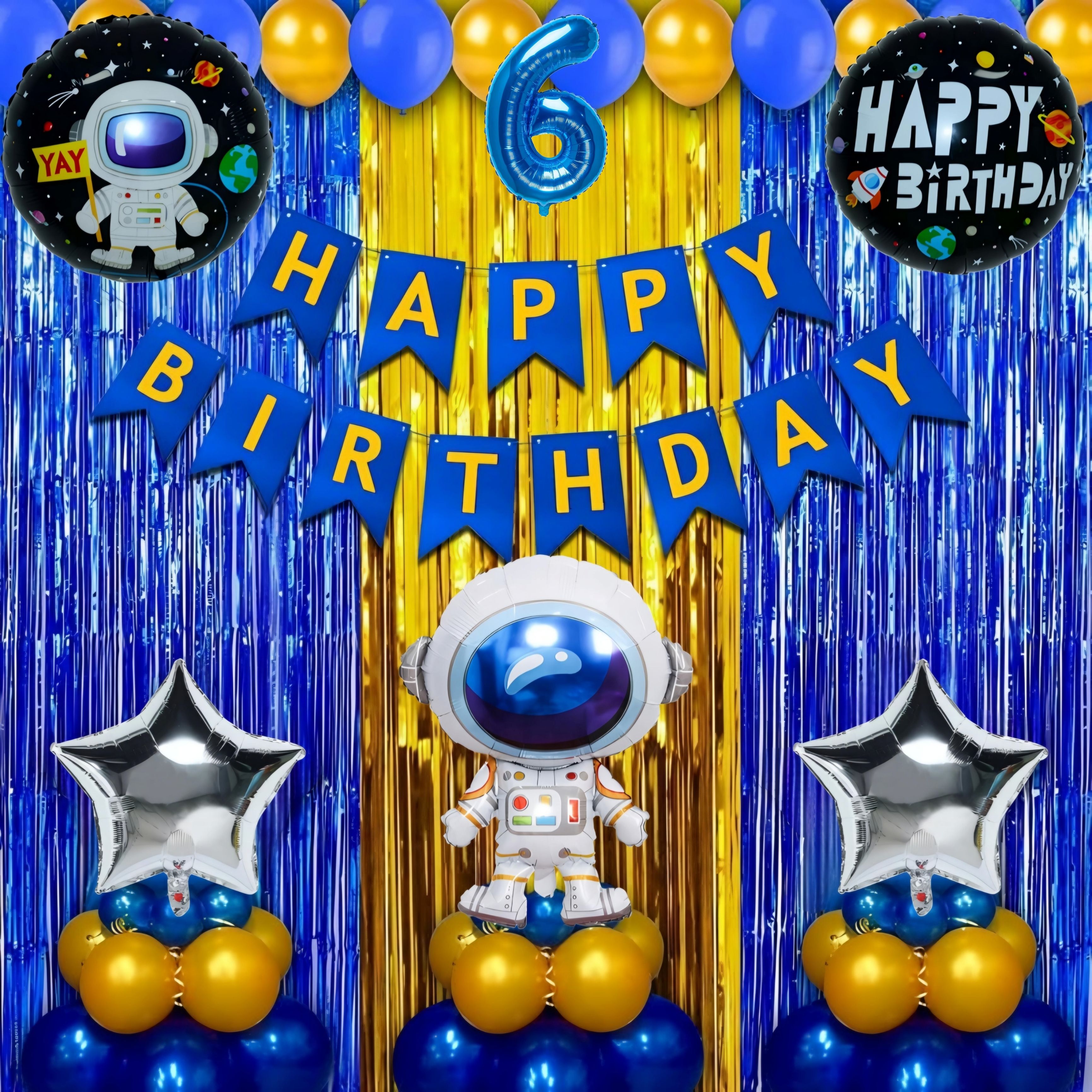 Astronaut 6th Birthday Decoration Kit - Blue and Gold Space Theme Set-image-17
