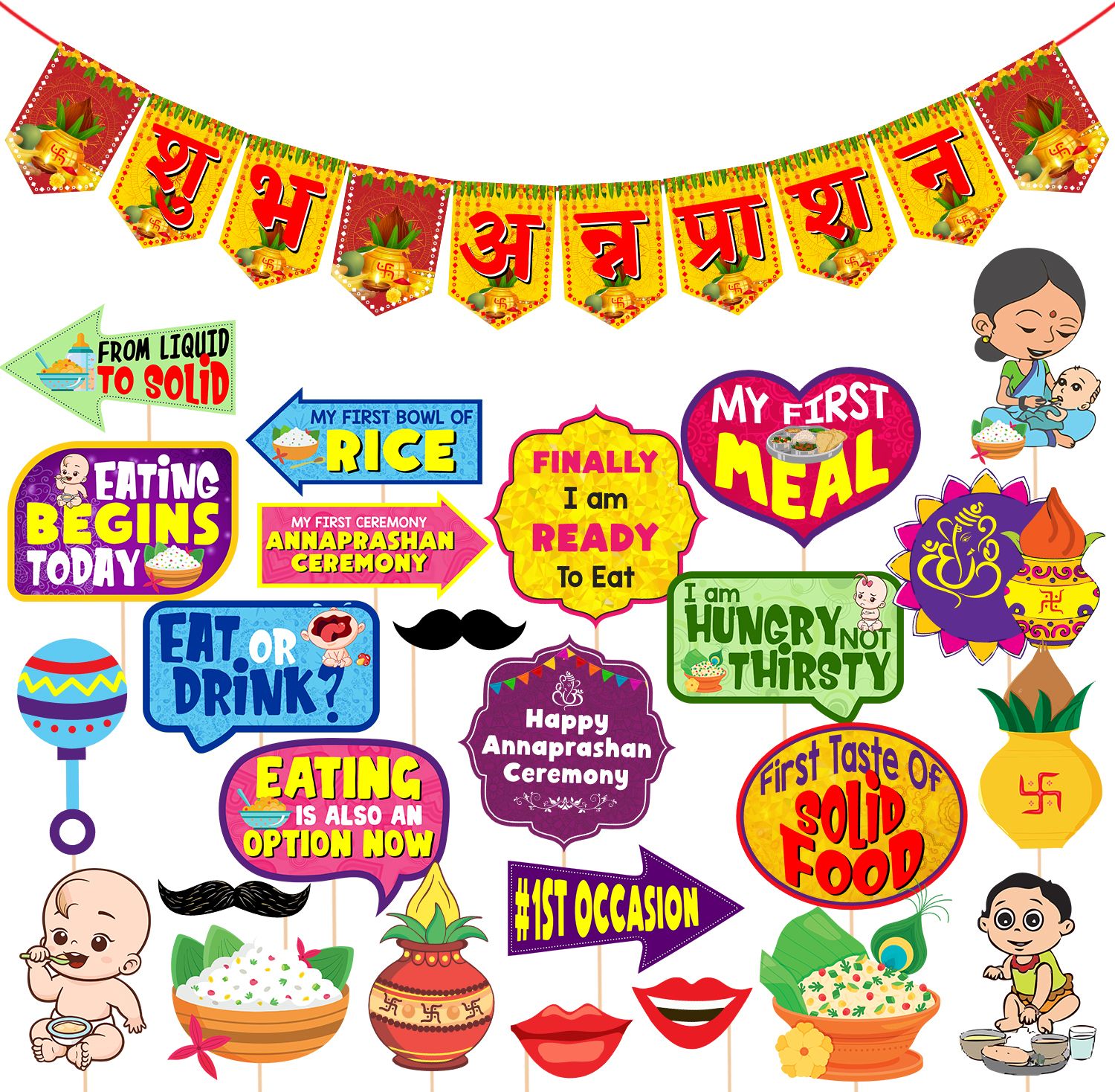 25 Pcs Annaprashan Photo Booth Props with Shubh Annaprashan Banner-image-40