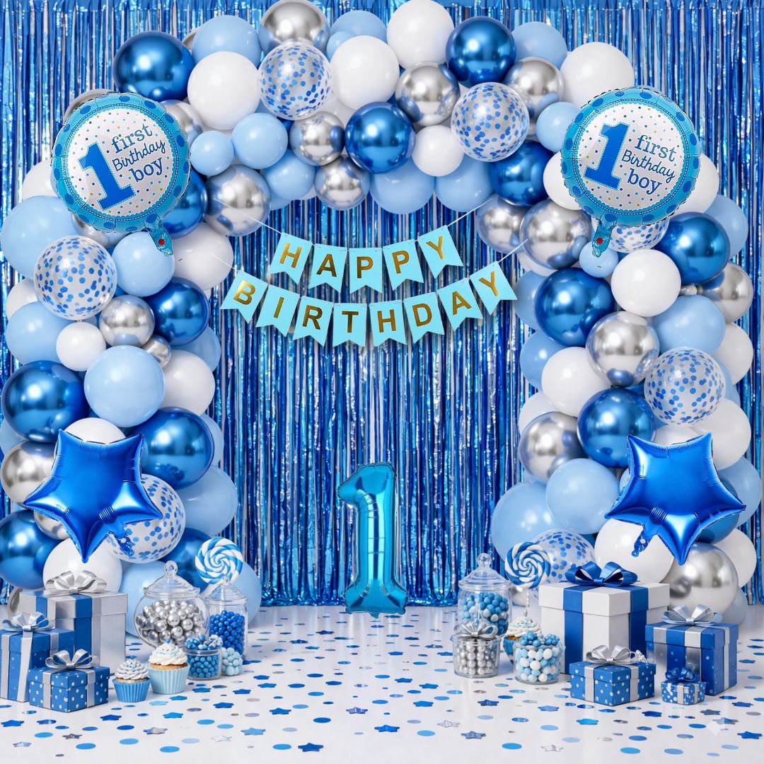 aniloons 1st Birthday Balloon Decoration Kit for Boy with Blue Theme Set-picture-41