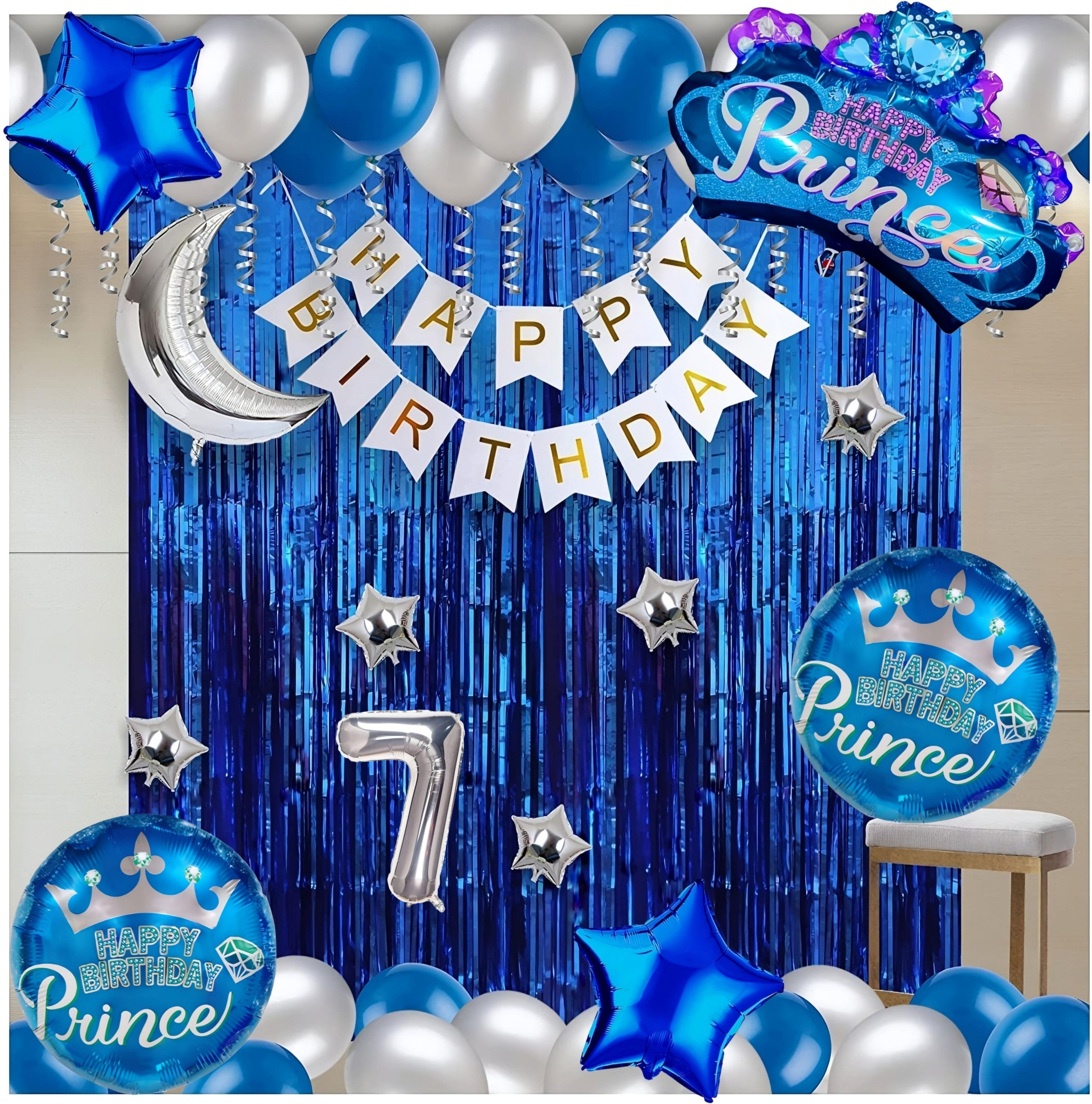 loons peddler Prince Crown 7th Birthday Kit with Moon Balloon - Blue & Silver-picture-30