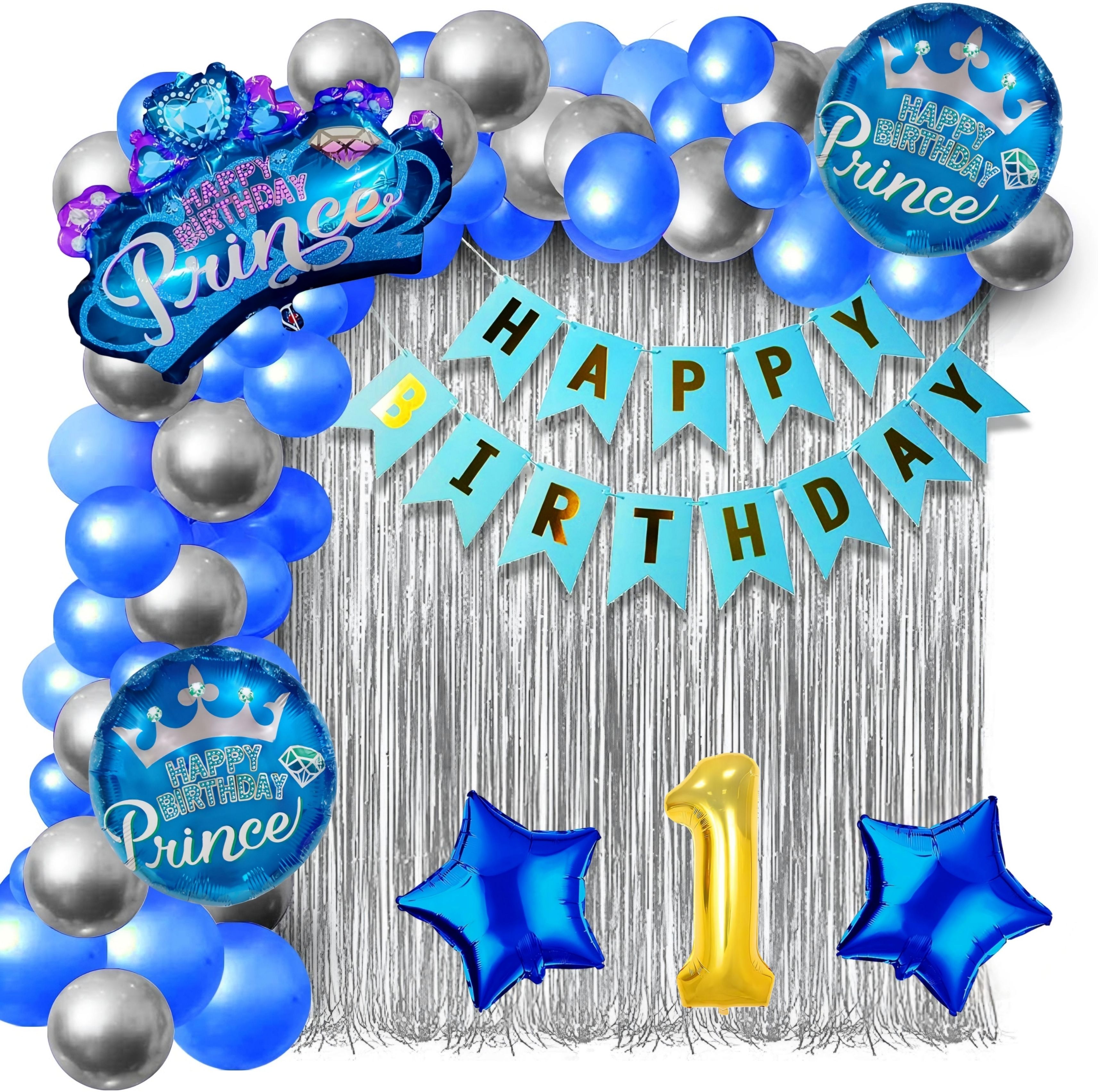 loons peddler 1st Birthday Prince Crown Kit - Silver & Blue Balloon Arch Combo-picture-20