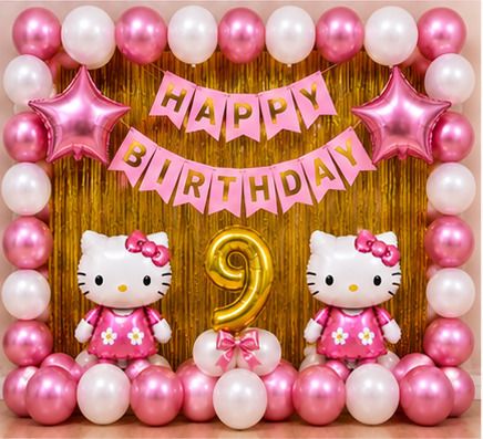 herdem Happy Birthday 9th Kitty Theme Birthday Decoration Backdrop Set-picture-12