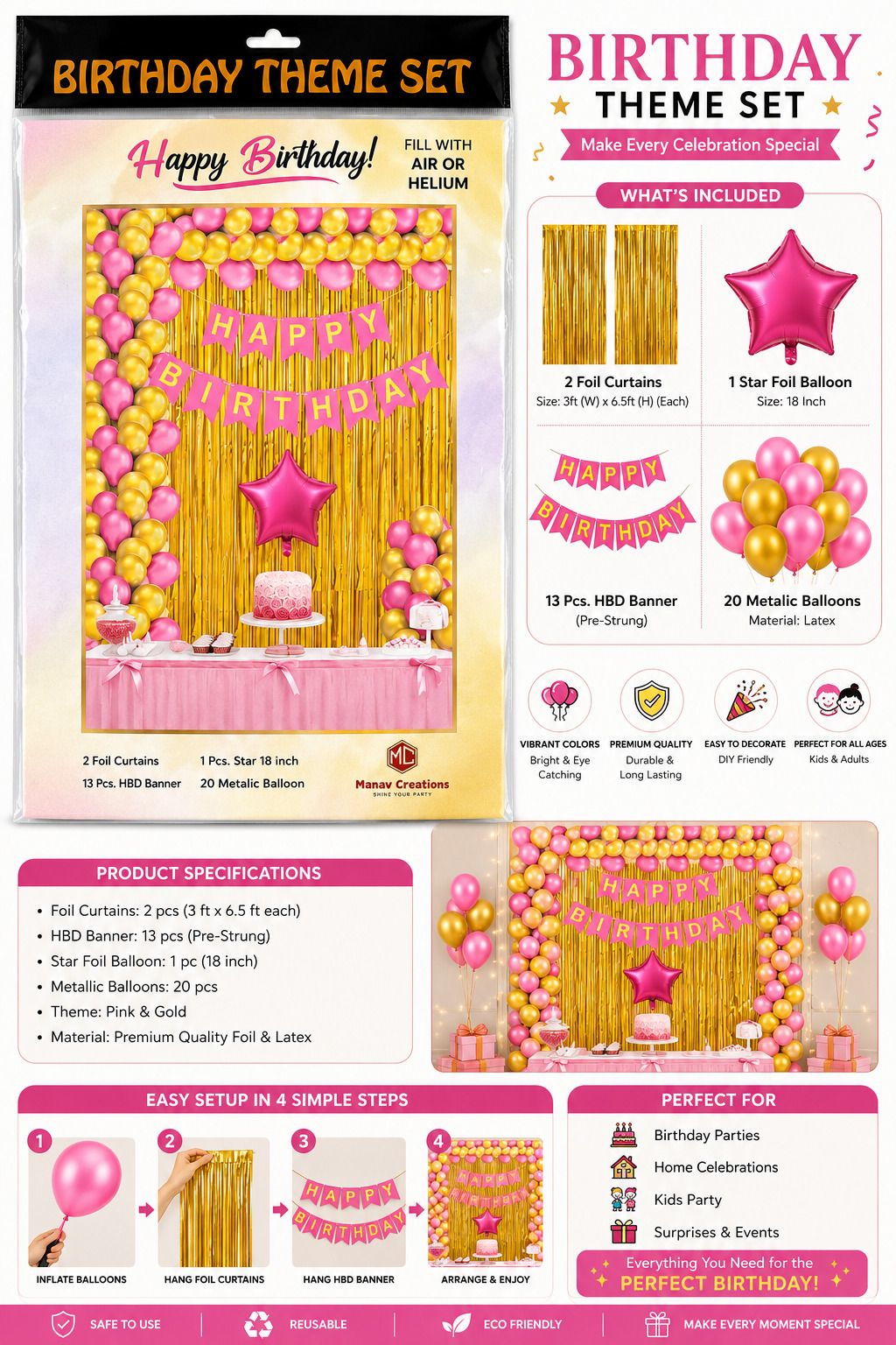 Birthday Combo set Golden & Pink color-image-40