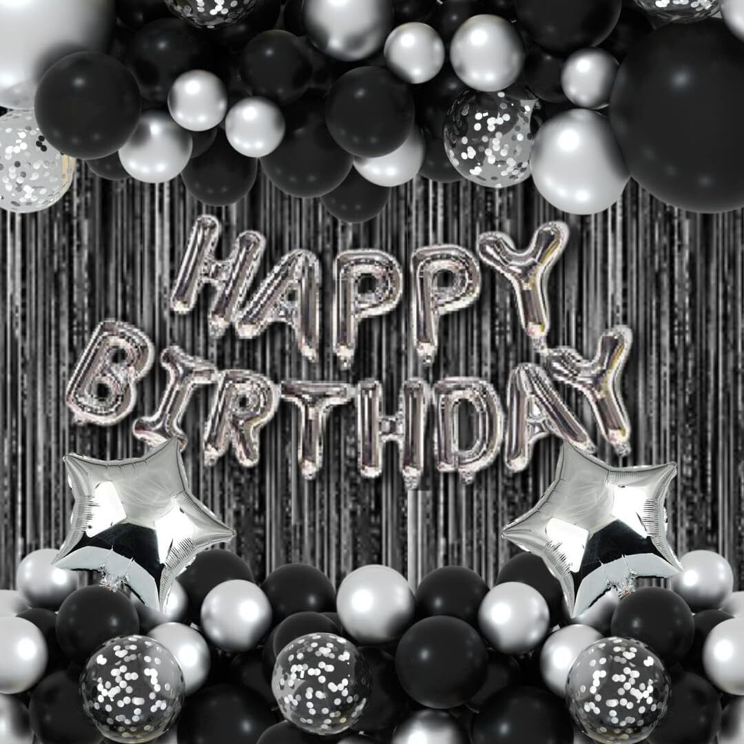 party midlinkerz Solid Silver & Black Birthday Decoration for Boys,Girls etc. Balloon-picture-21