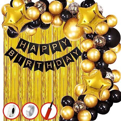 Birthday Decoration Kit Banner Golden And black Metalic Balloons Set-image-20
