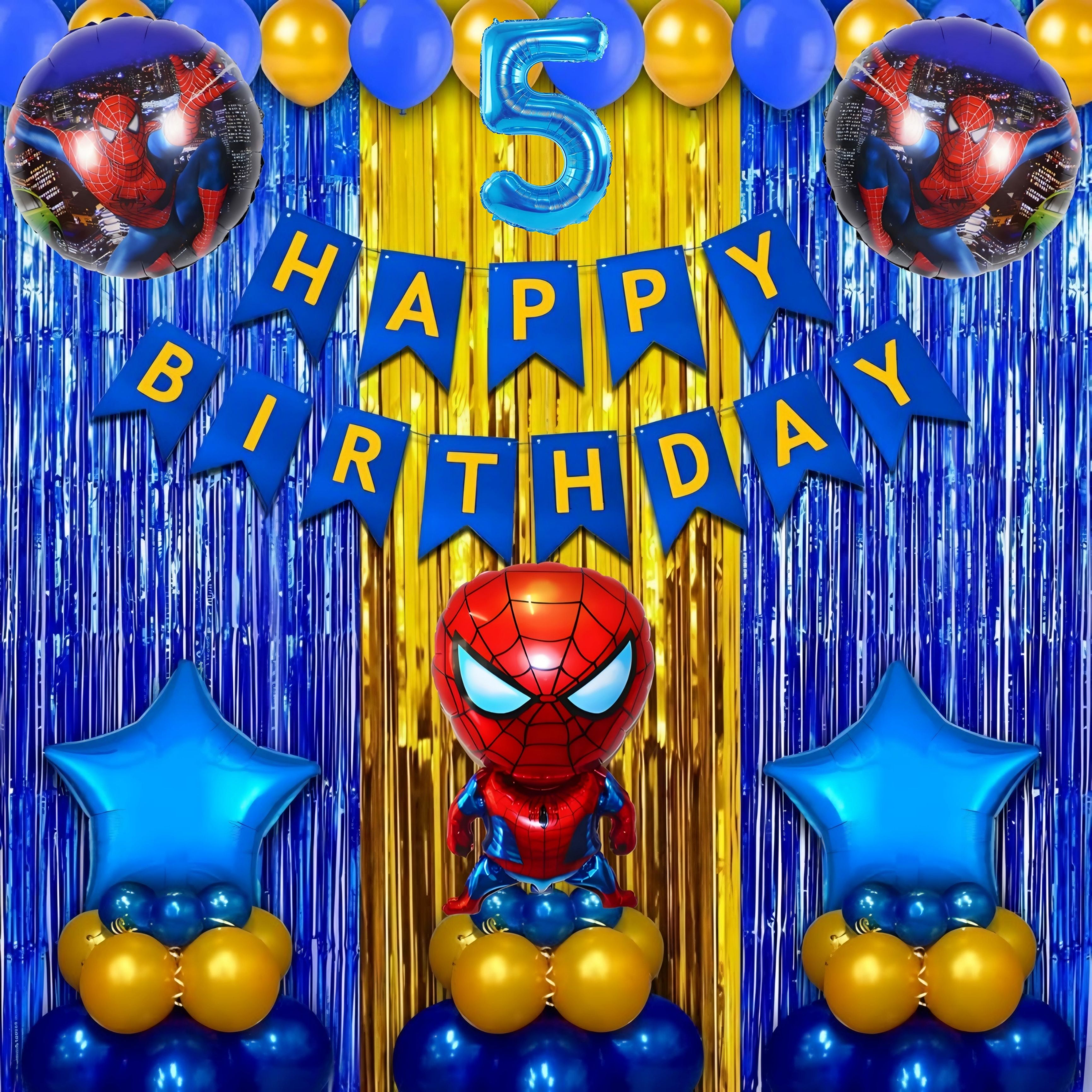 5th Birthday Spiderman Decor - Blue & Gold Premium Combo Kit 40 pcs-image-41