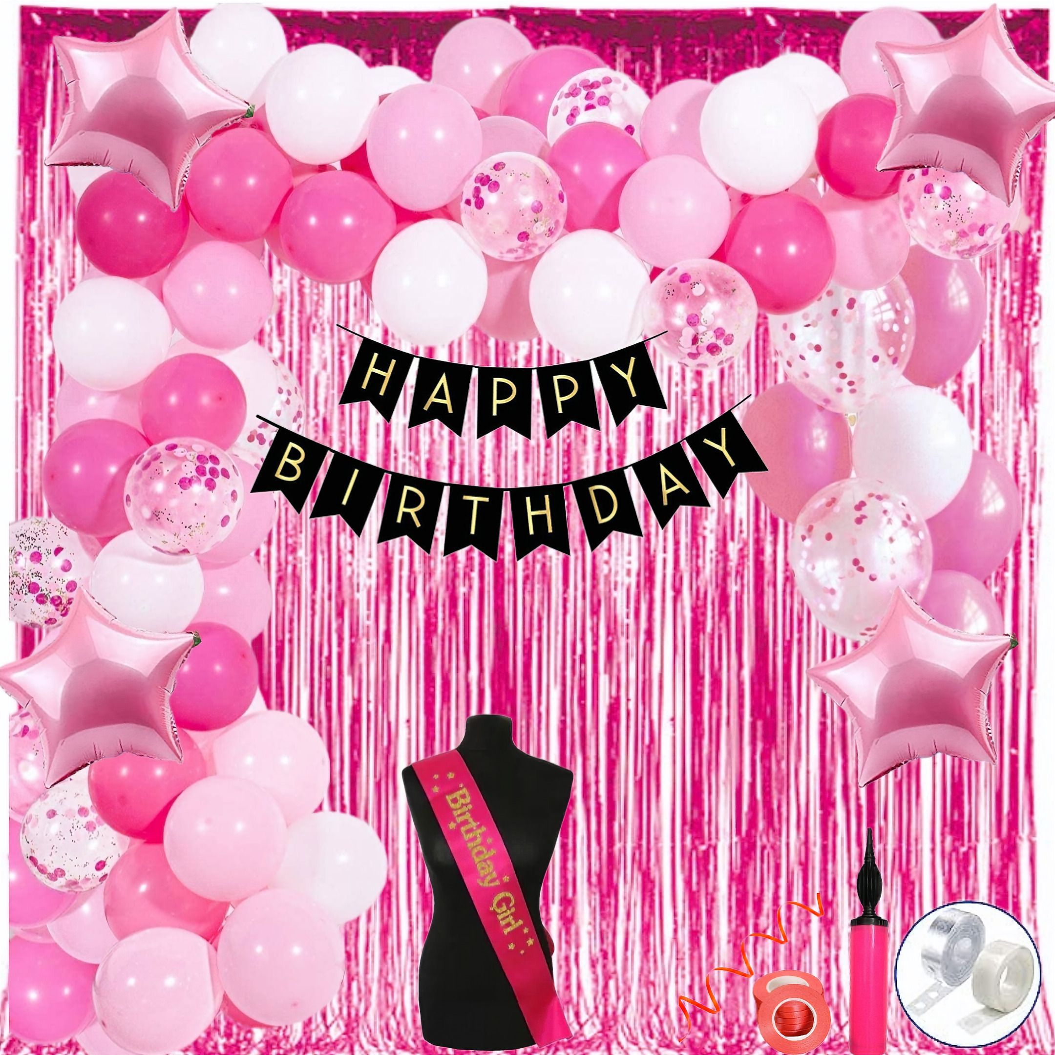 Adorning Pink, White Metallic and Pastel Pink Birthday Decoration Kit for Girls.-image-4