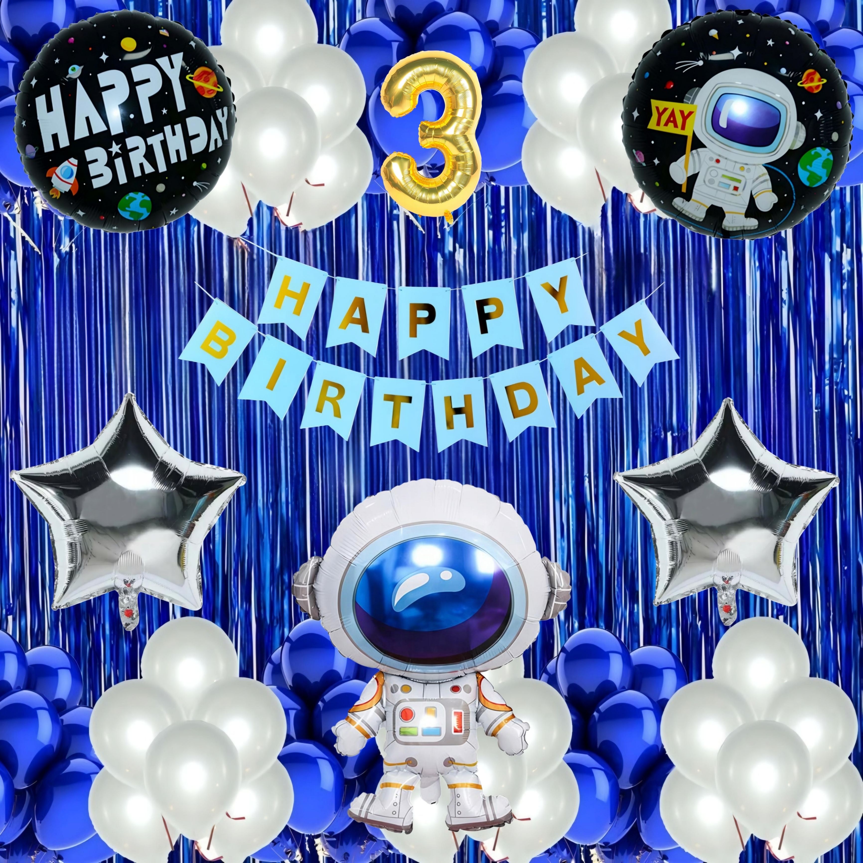 Astronaut 3rd Birthday Decoration Kit for Kids - Blue & White Theme-image-39
