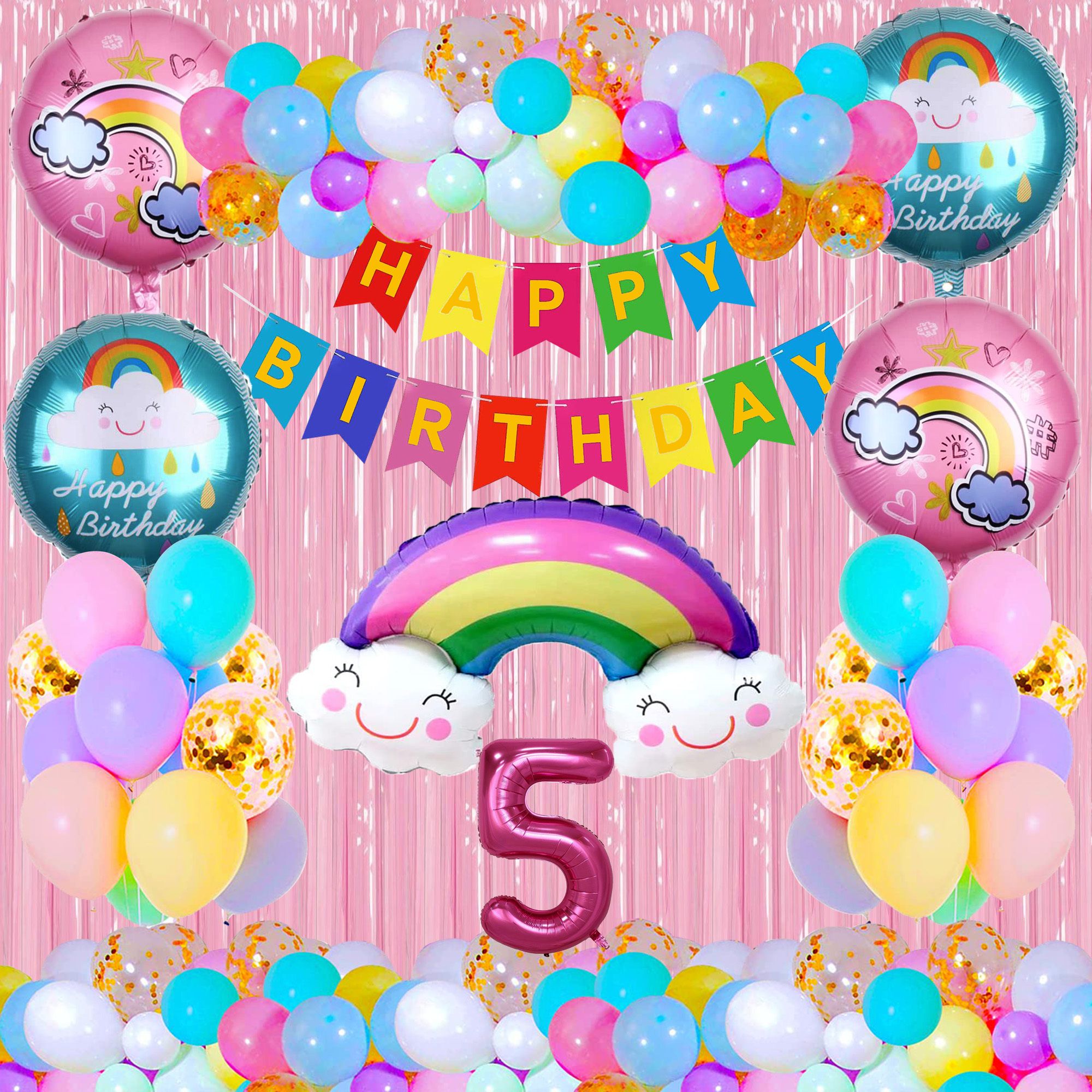 5th Fifth Five Happy Birthday Rainbow Theme Combo Kit For Party Decoration Item-image-20