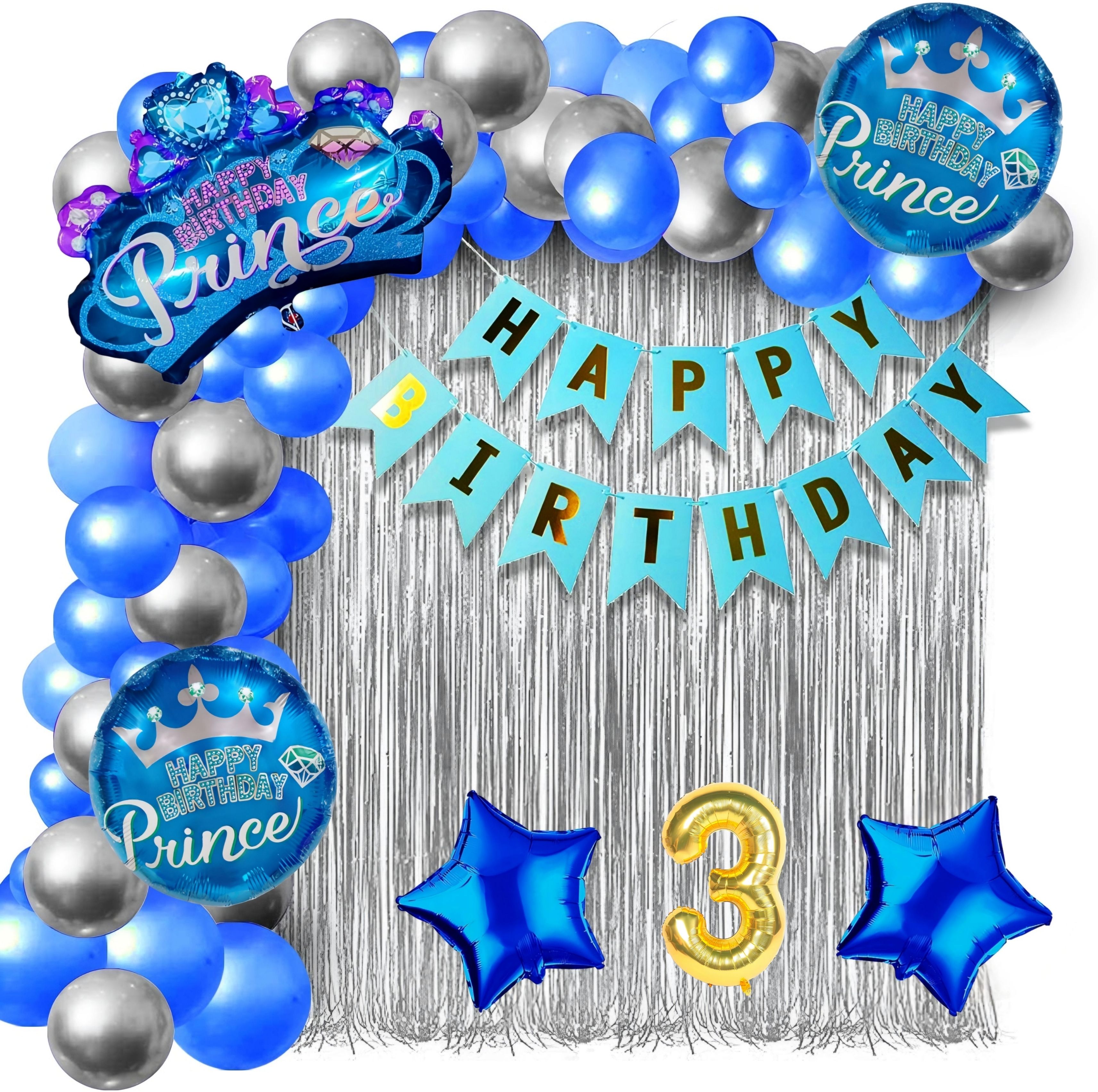 3rd Birthday Prince Crown Kit - Silver & Blue Balloon Arch Combo-image-11