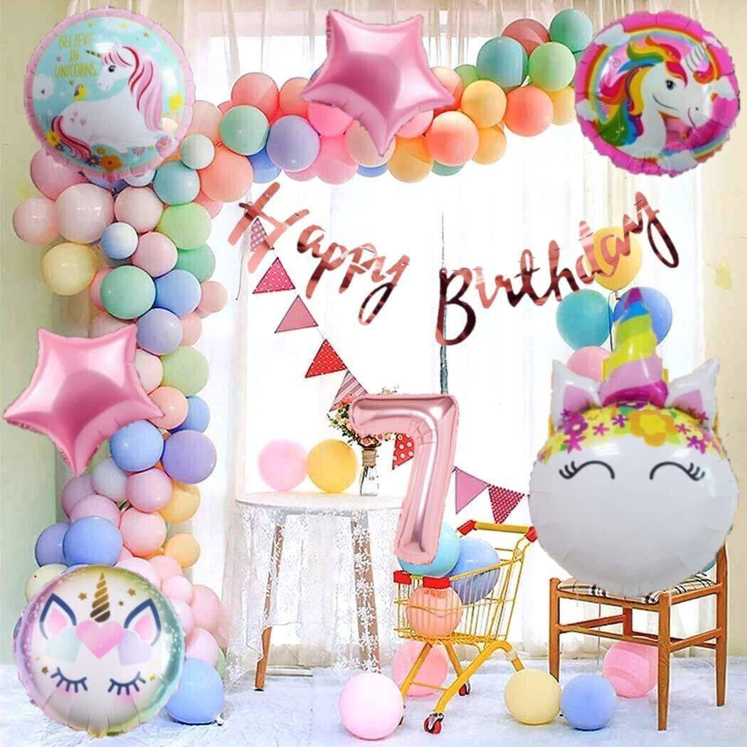 No 7 Rose Gold Balloons with Unicorn Party Theme Birthday Decoration Items Kit-image-33