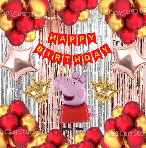 Printed peppa pig birthday theme decoration combo set for kids girls boys Balloon-image-41