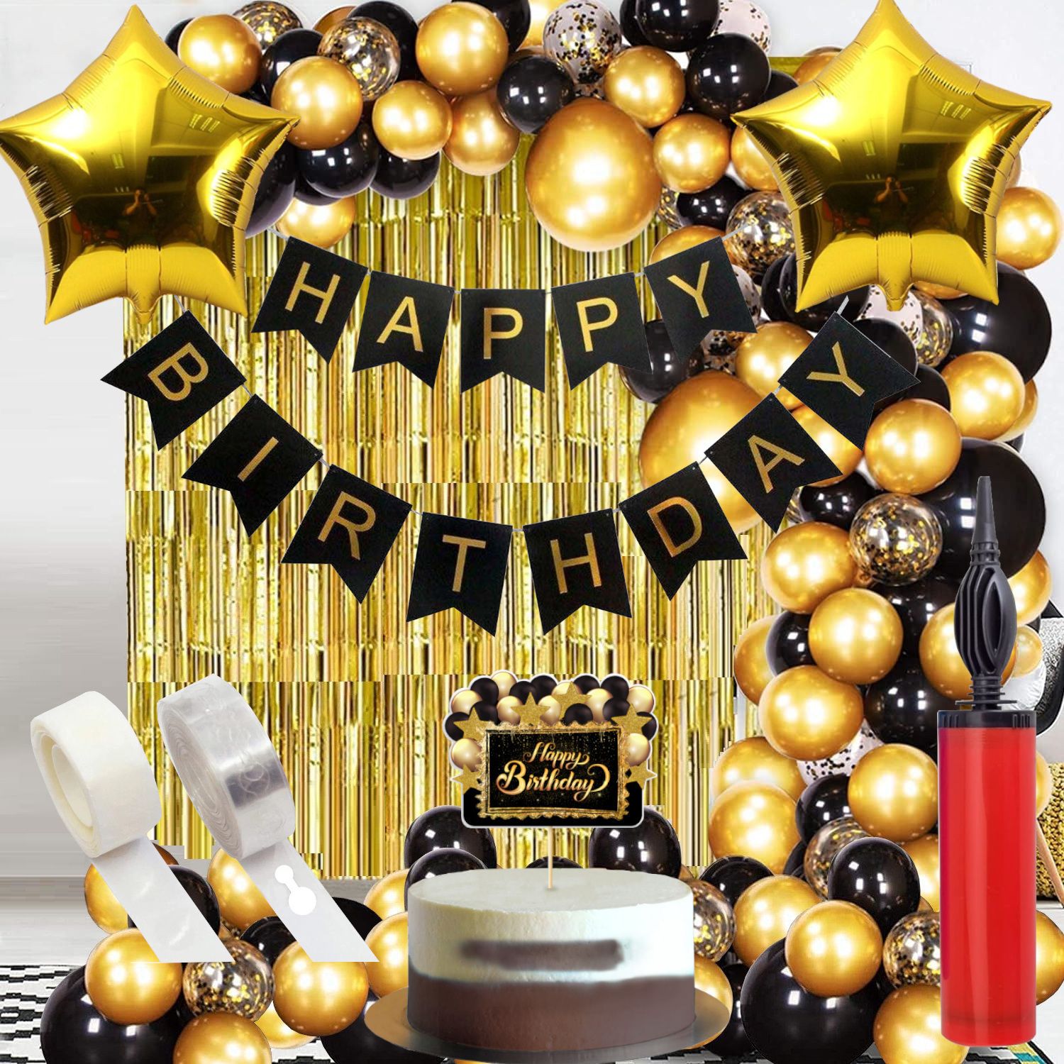 Golden Black Balloons Happy Birthday Decoration Kit 1st Birthday Decoration