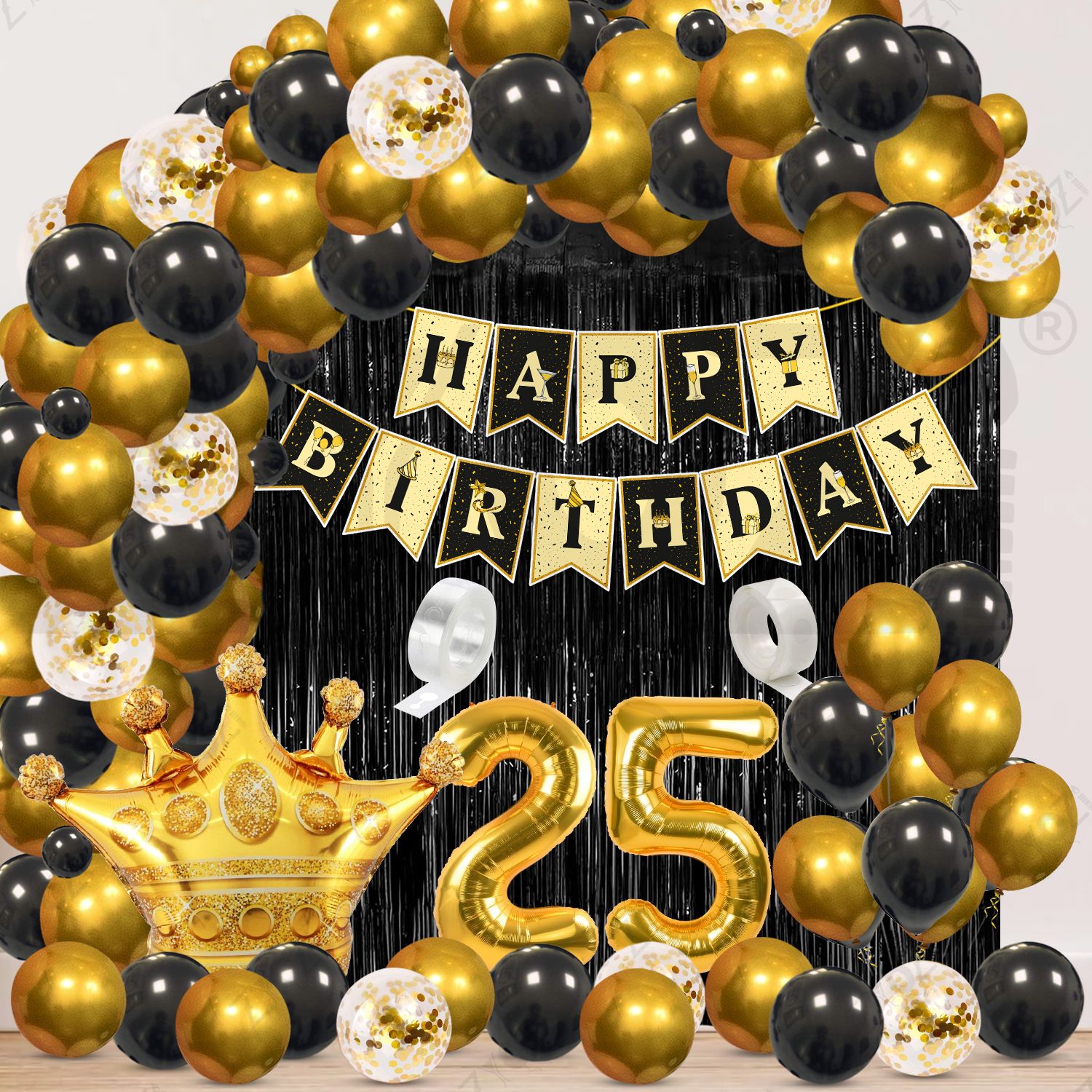 zyozi Black & Gold Theme Birthday Decorations Kit, Banner, Balloons (Pack Of 63)-picture-12
