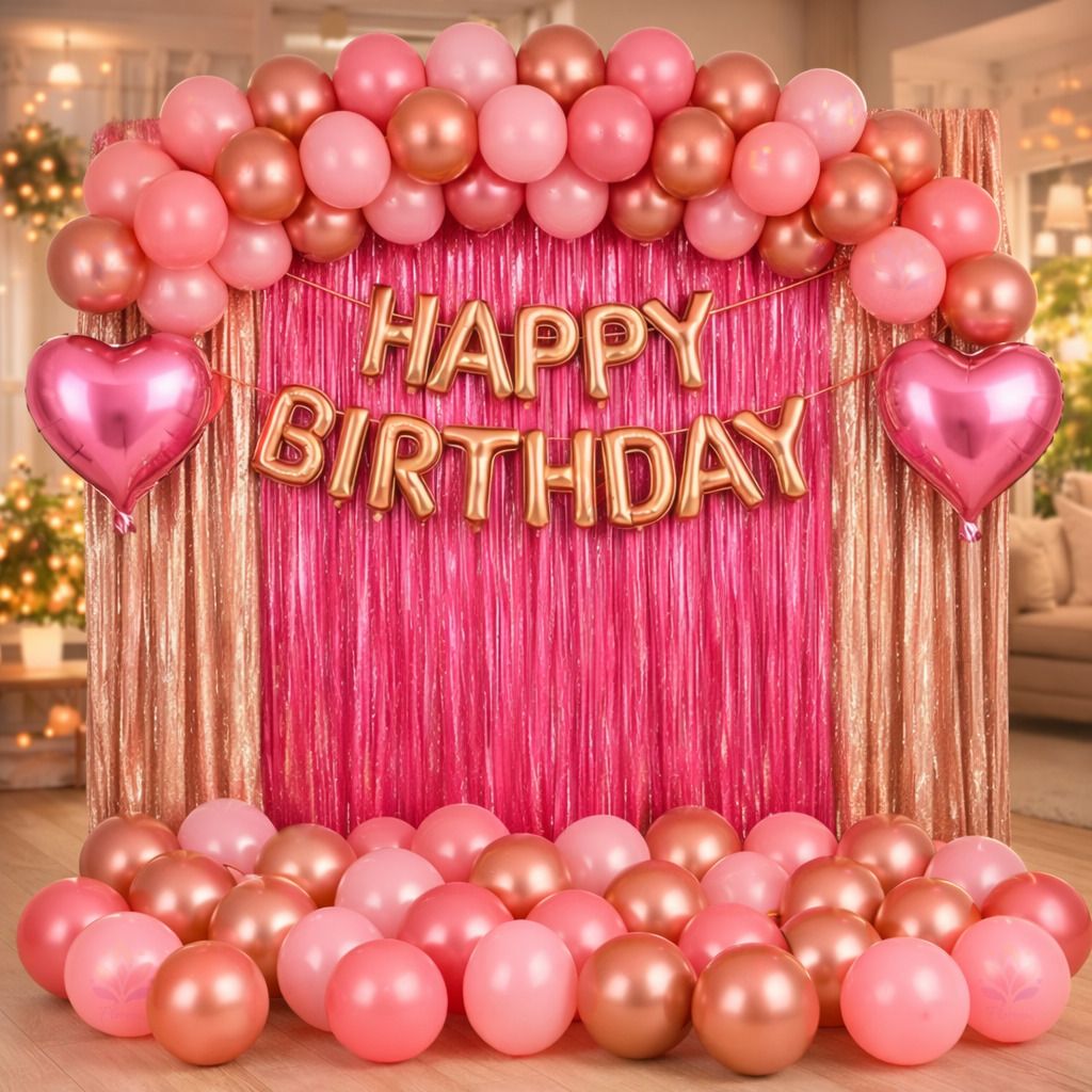 Pink & Rose Gold Birthday Decoration Kit – Complete Party Decoration Set-image-38