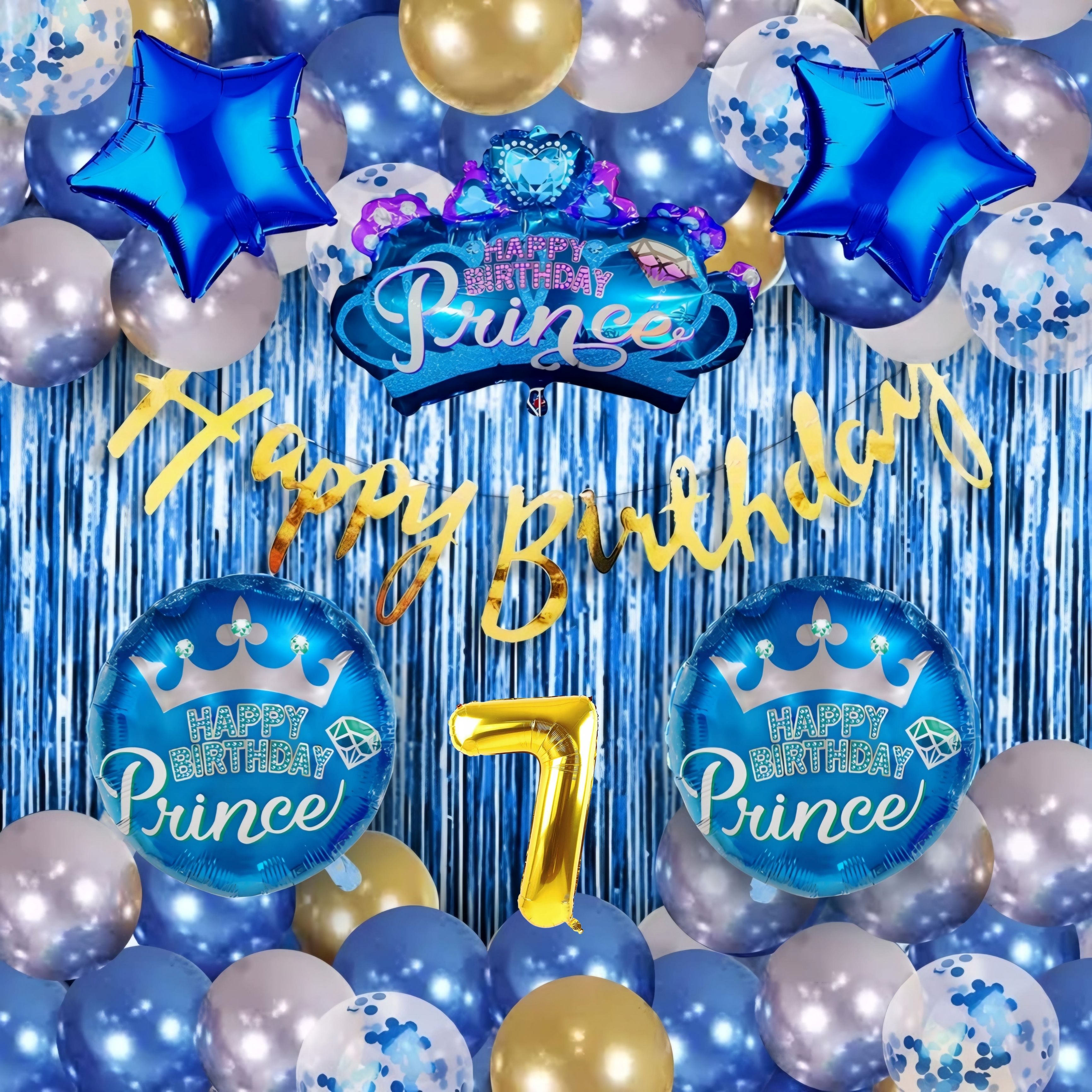 loons peddler Prince Crown 7th Birthday Kit with Confetti Balloons - Blue & Gold-picture-25