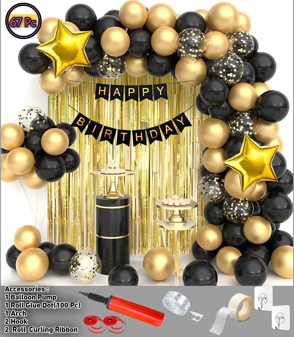 Birthday Decoration kit Metallic Balloons, Banner, Curtain, Pump, Ribbon, Hook-image-15