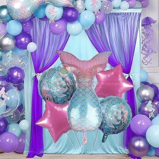 party midlinkerz Mermaid Theme Birthday Decorations party balloons items kit combo set-picture-22