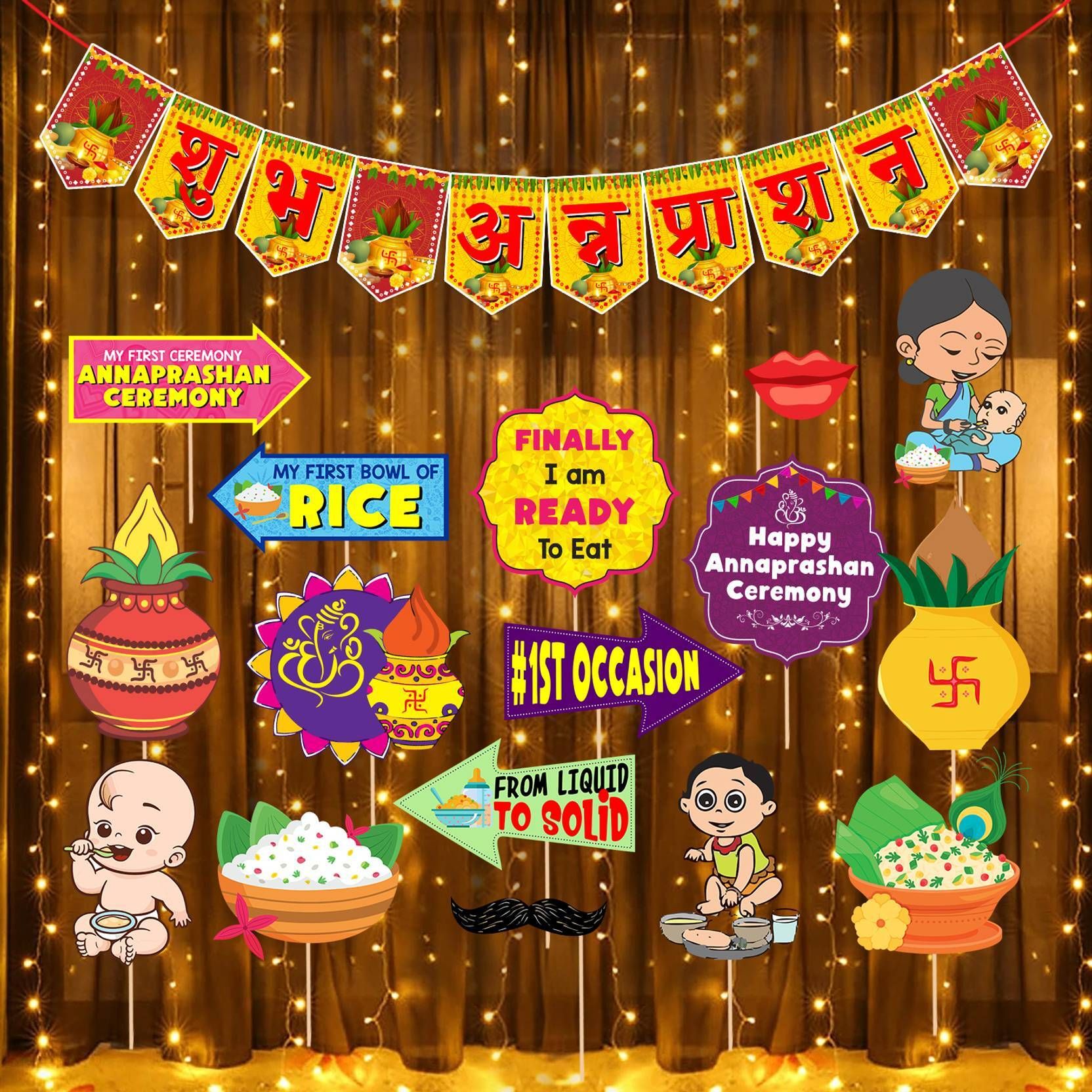 Annaprasanam/ Rice Ceremony Decorations Items- Banner,Photo Booth & Rice Light-image-14