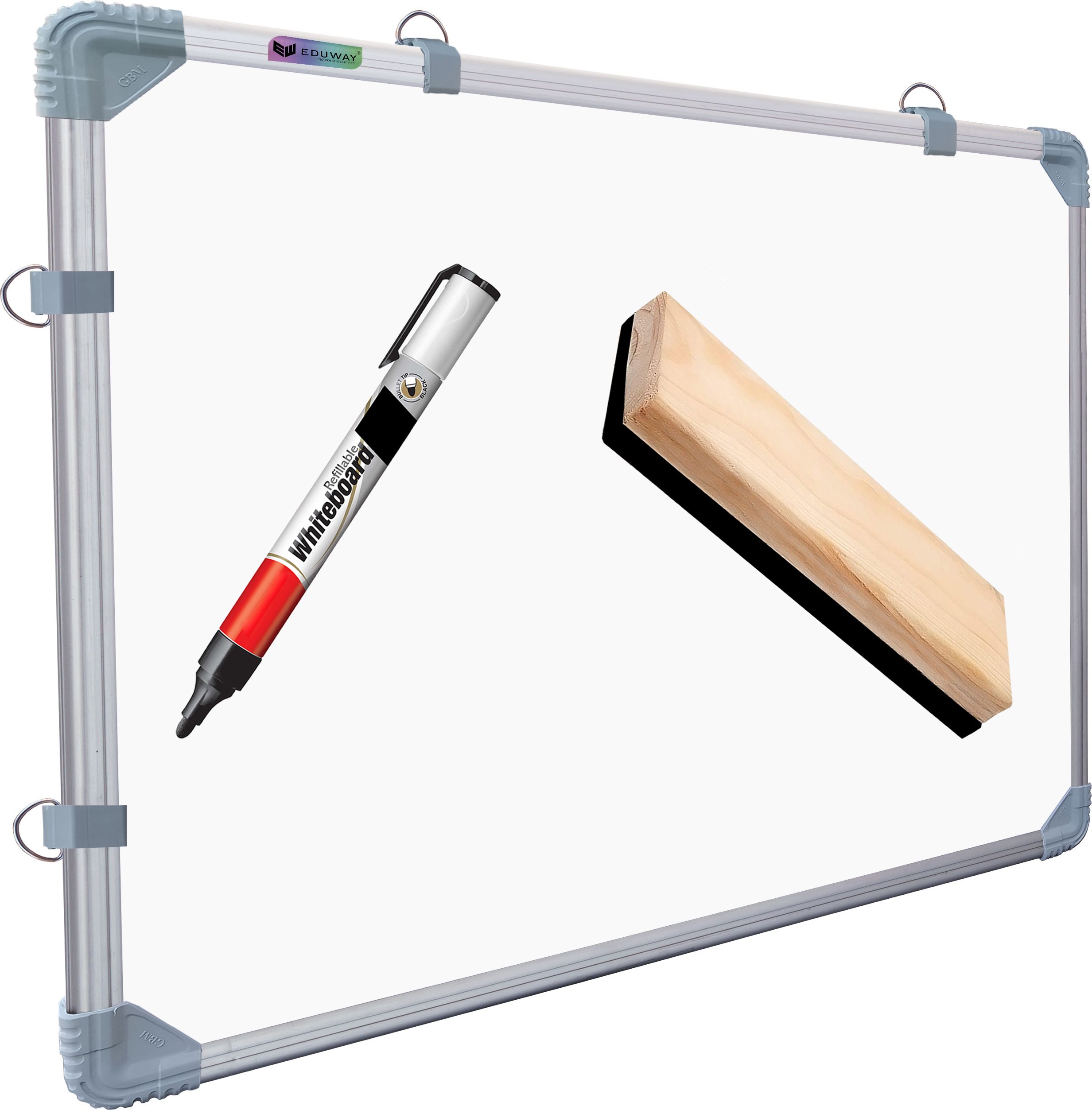 Non Magnetic 1.5x2 Ft. Double Sided Whiteboard with Duster and Marker | Front Dry Erase Marker & Reverse Chalk Board | Glossy Surface |Robust Aluminum Frame|(45x60 cms) Whiteboards