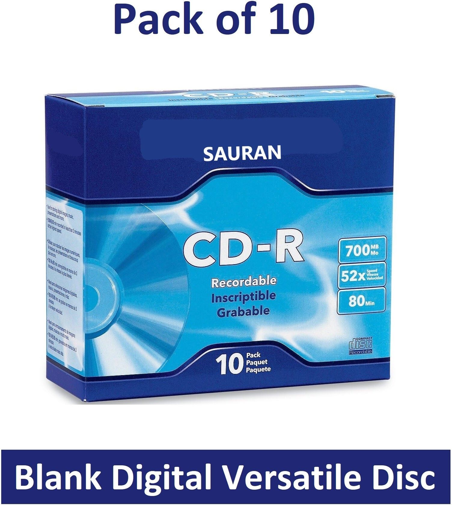 Sauran CD Recordable Pack of 10 Blank Digital Versatile Disc DVD 700 MB