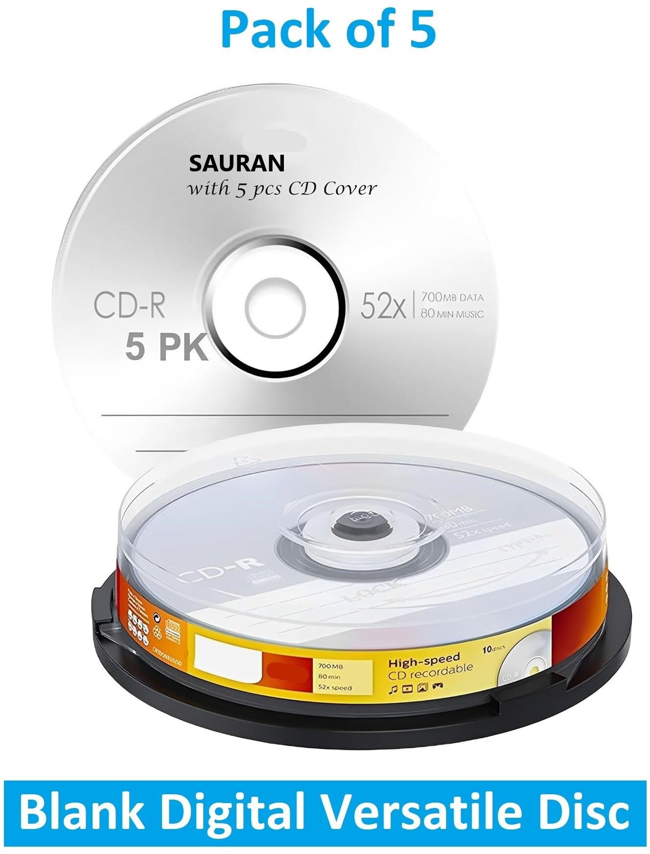 Sauran DVD Recordable Pack of 5 Blank Digital Versatile Slimcase Disc DVD 700 MB-image-35