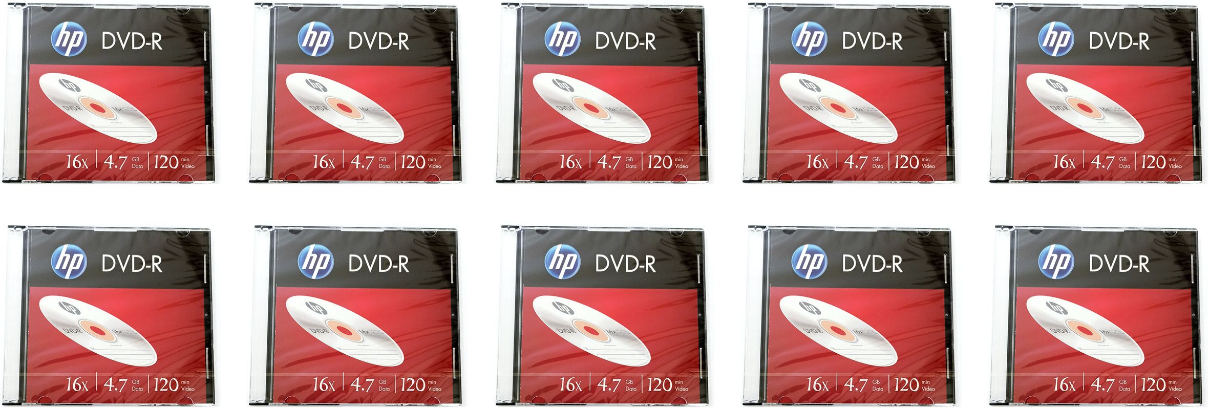 HP DVD Recordable DMA00086 Pack of 10 Disc Slimcase Speed 16x 4.7 GB