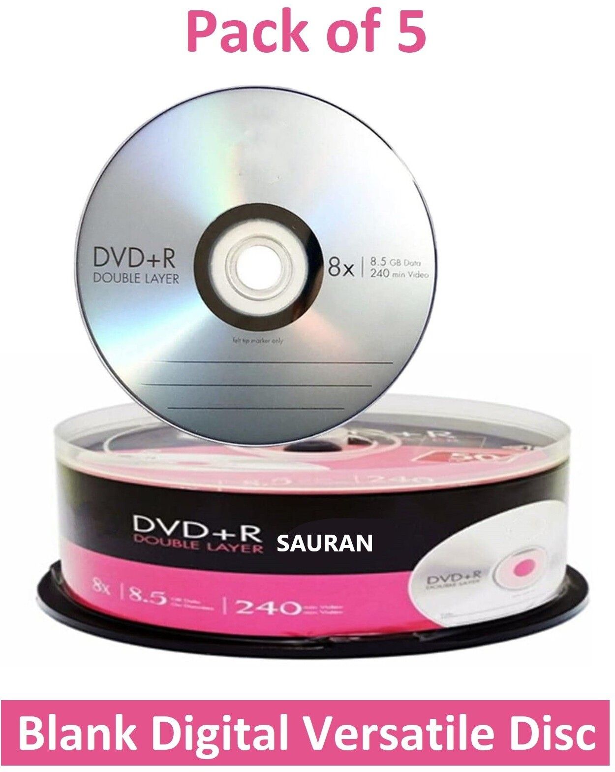 Sauran DVD Recordable Pack of 5 Blank Digital Versatile Slimcase Disc DVD 8.5 GB